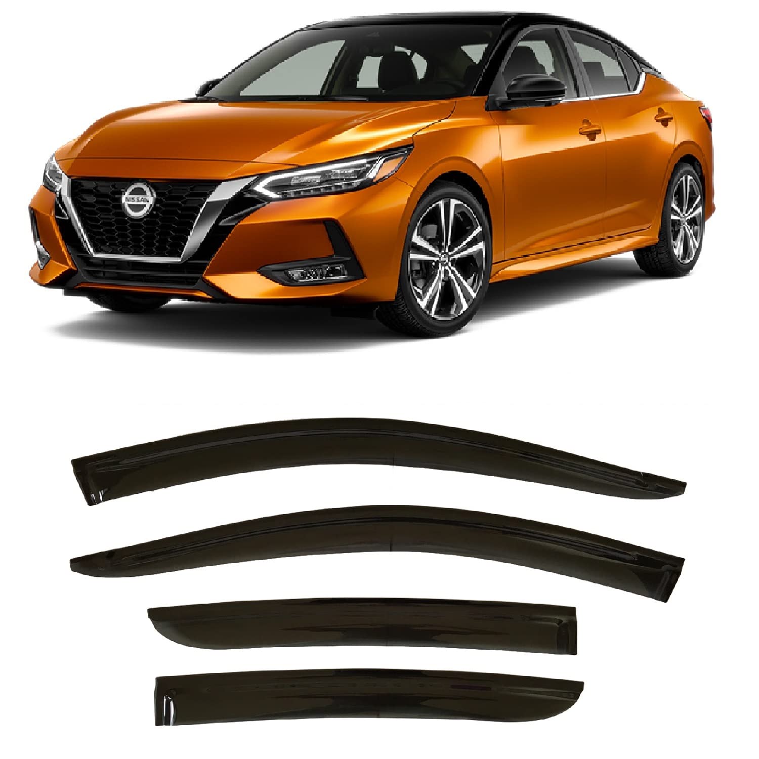 2020-2024 Tape-On Side Window Visor Deflectors For Nissan Sentra S Sv Sr Dark Tinted Rain Guards 2021 2022 2023