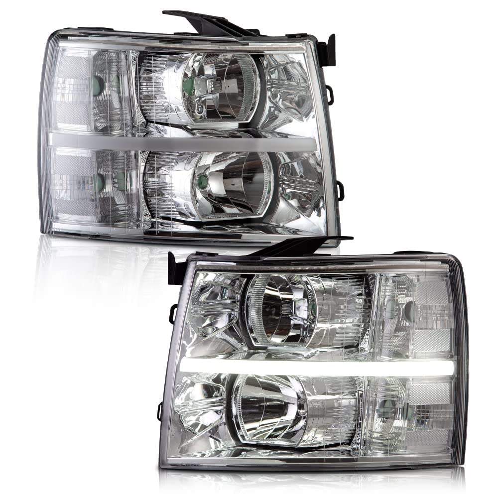 Pit66 Led Bar Headlight, Compatible With Chevy Silverado 1500 2007-2013/Compatible With Silverado 2500 3500 & Hd 2007-2014 Black