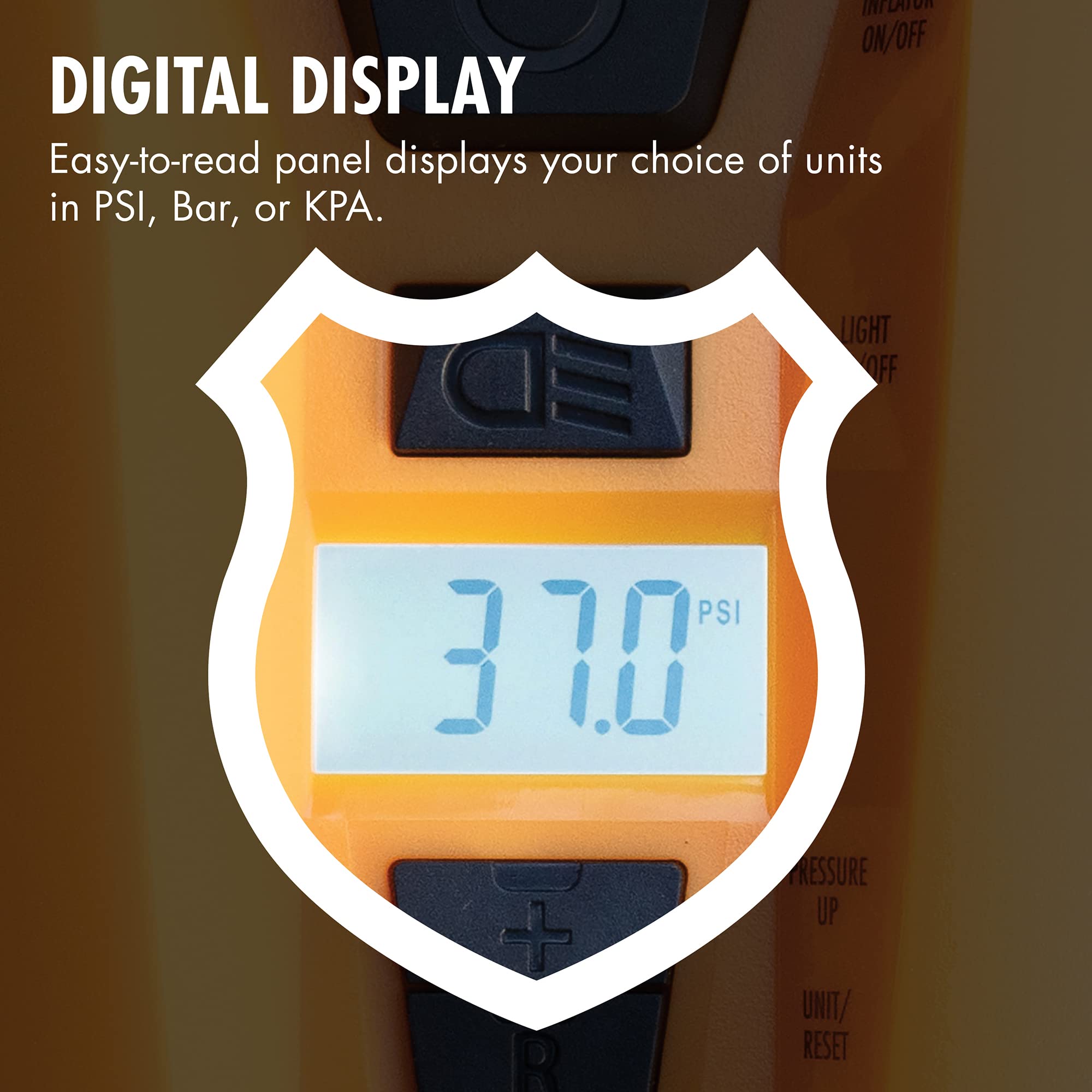 Wagan EL7302 12V DC Digital Set Air Compressor 120 PSI with LED Work Light Portable Tire Inflator Air Pump for Car, Trucks, Motorcycles and Other Inflatables