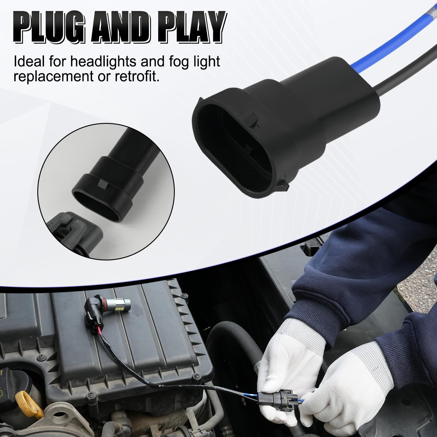 Ibrightstar H11 H9 H8 880 881 Male Nylon Adapter Wiring Harness Sockets Wire For Headlights Or Fog Lights