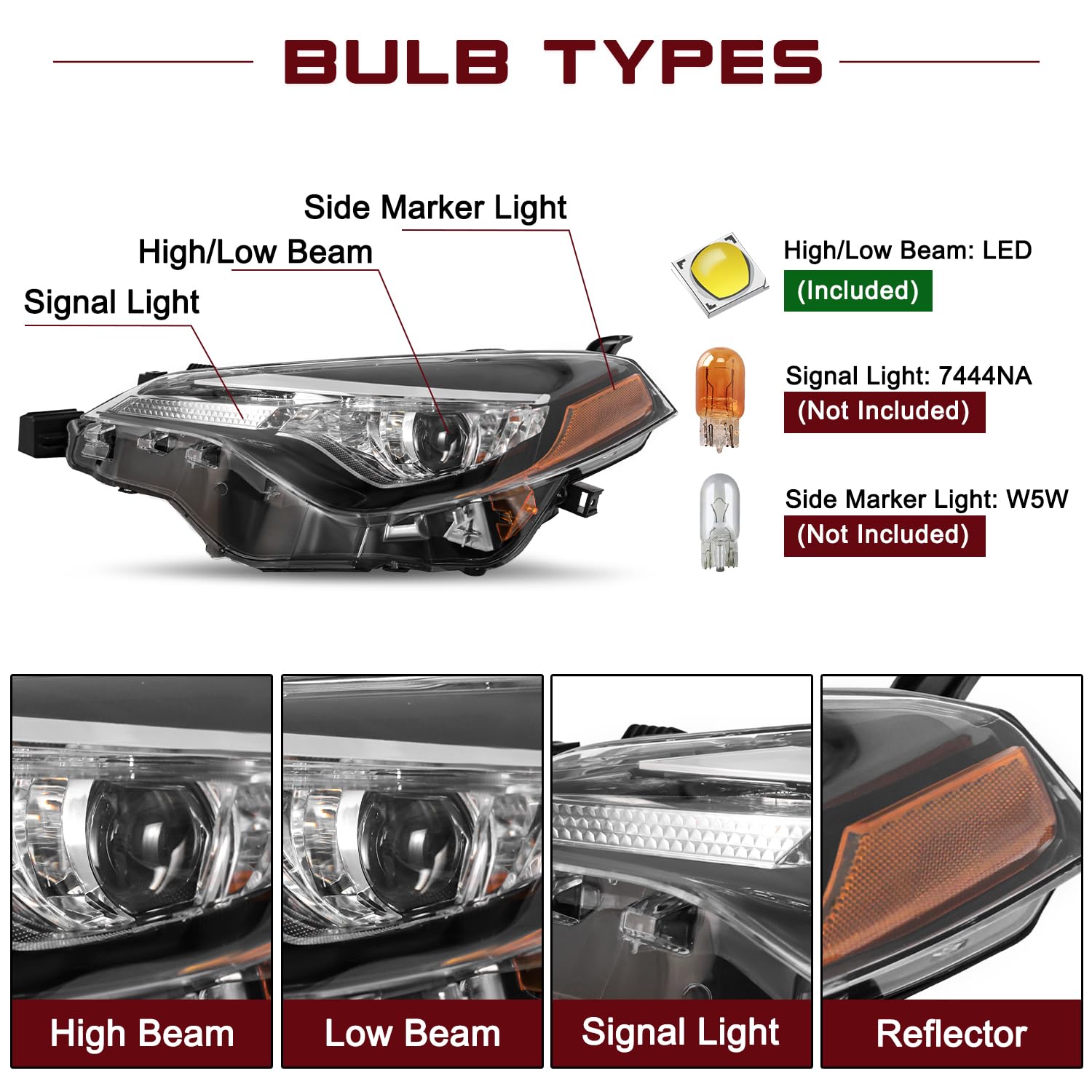 Jsboyat Led Projector Headlight Assembly Replacement For 2017 2018 2019 Toyota Corolla L/Le/Le Eco Oe Style, Left Driver Side Headlamps Halogen