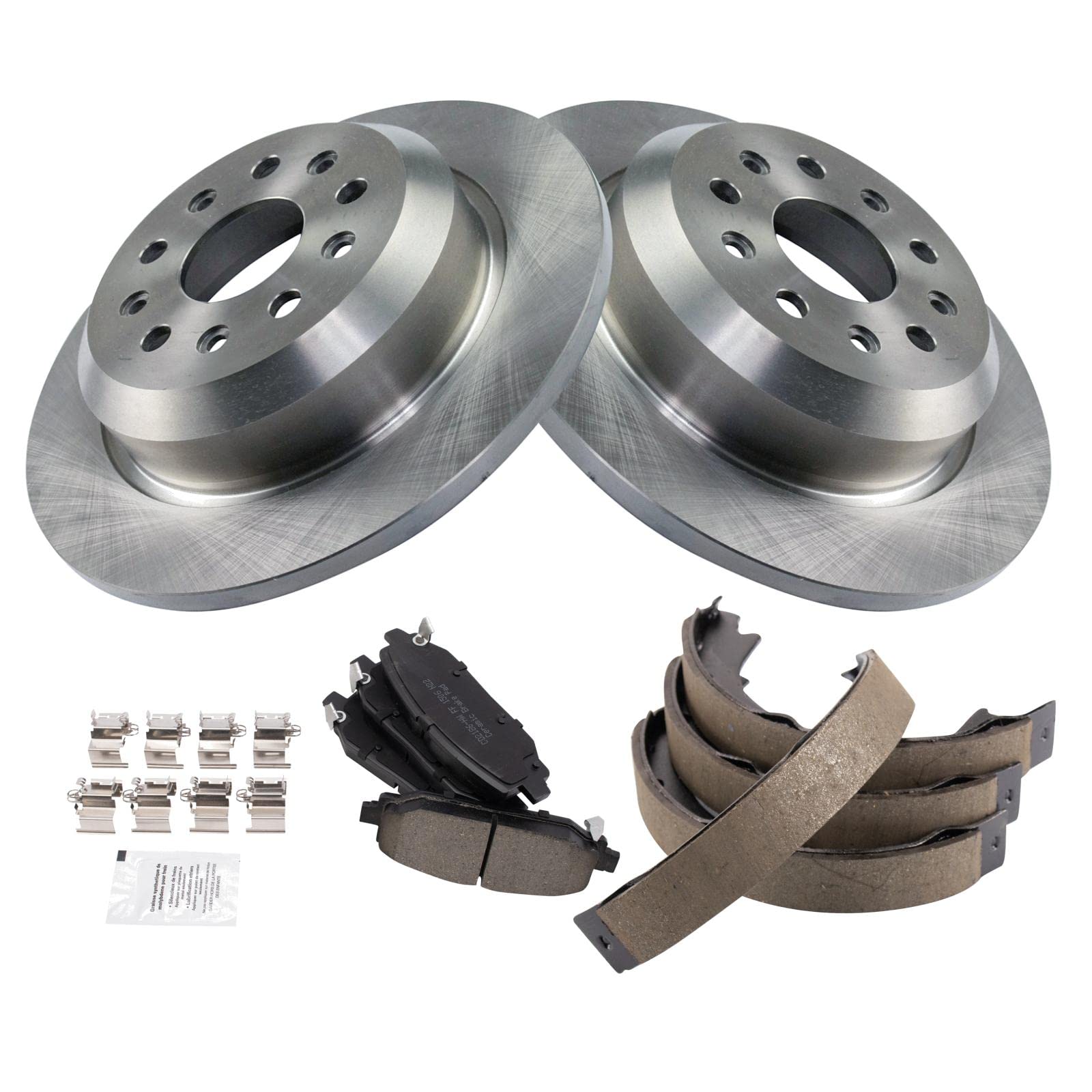 Trq Rear Brake Pad & Rotor Kit Brake Pads Brake Rotor Parking Brake Shoe Set Ceramic Compatible With 2018-2021 Jeep Wrangler