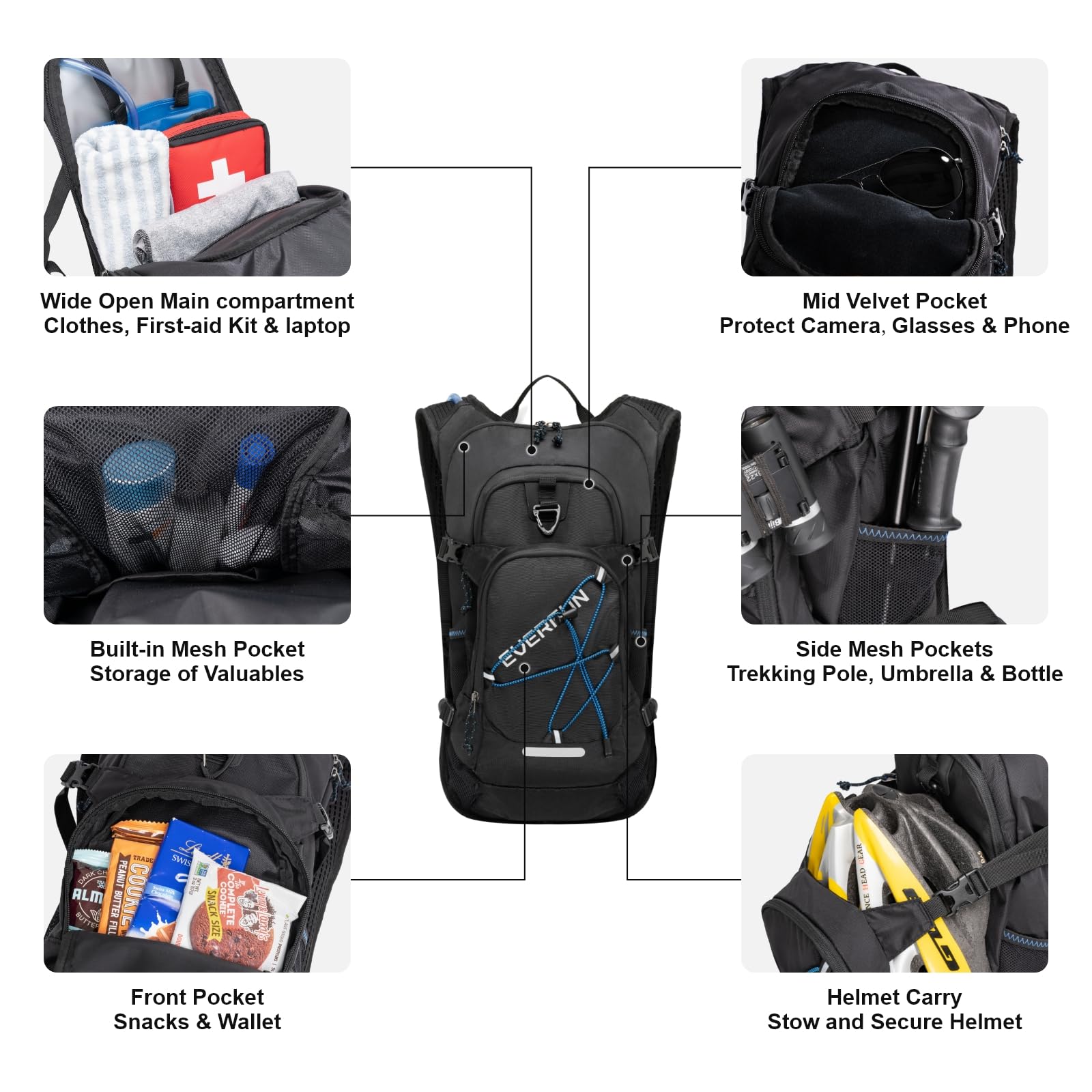 Everfun Hydration Backpack With Water Bladder 3L And Rain Cover, 18L Hiking Water Backpack Women Men Hydration Pack Insulated Lightweight Day Hydropack With Storage For Hiking, Biking, Running, Skiing