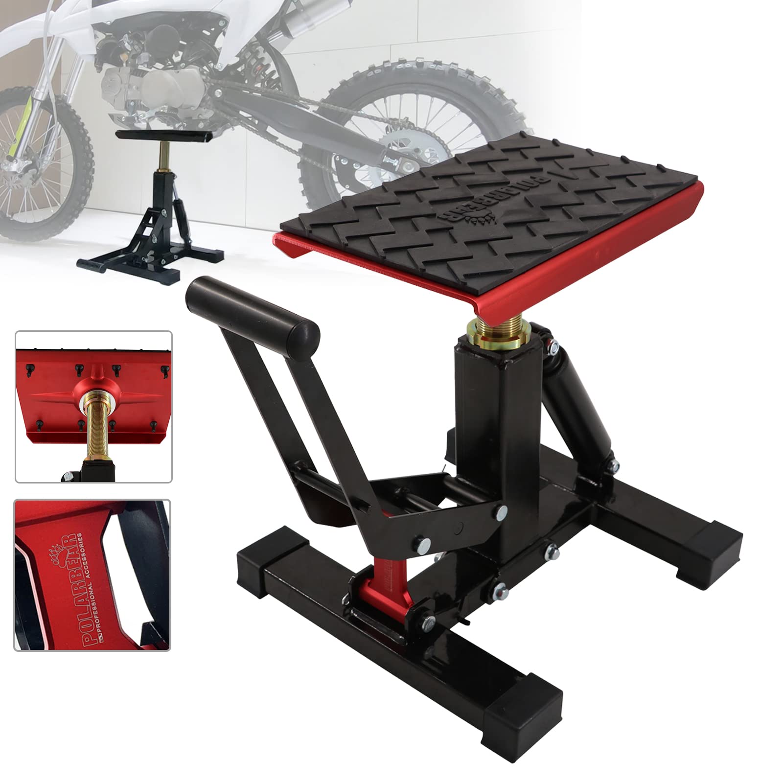 Polarbear Dirt Bike Stand Quick Jack Hydraulic Stand Motorcycle Low Profile Jack Portable Aluminum 1200Lbs Capacity For Pit Bike