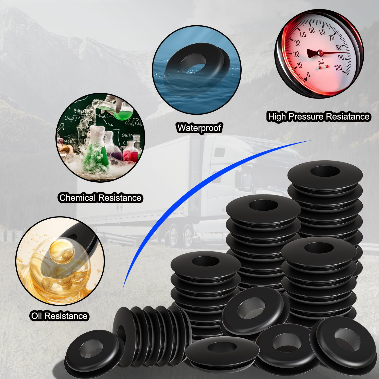boeray Glad Hand Seals - 100pcs Black Rubber Gaskets for Semi Trailers & Tractors, Model HC8038
