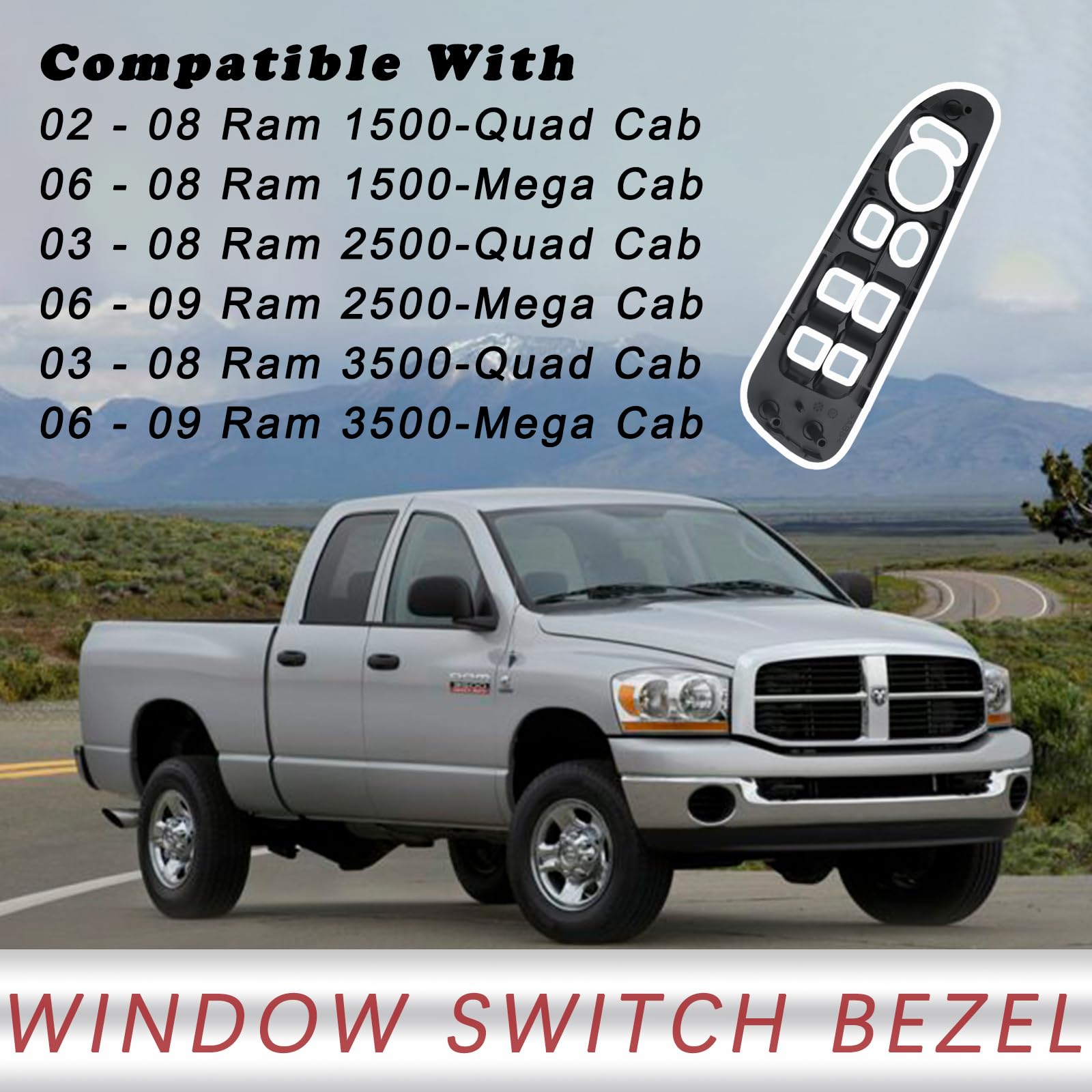 Gray Master Power Door Window Switch Bezel Front Driver Side | for 2002-2008 Dodge Ram 1500 2500 3500 Quad Cab,2006-2008 Dodge R