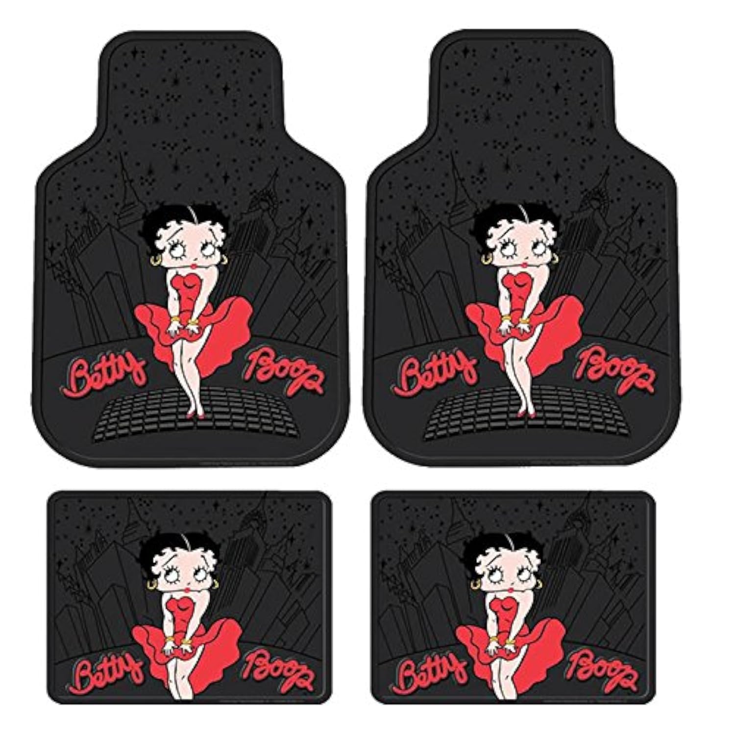 4Pc Front & Rear Rubber Floor Mats Set - Betty Boop - Ny New York City Sky Line