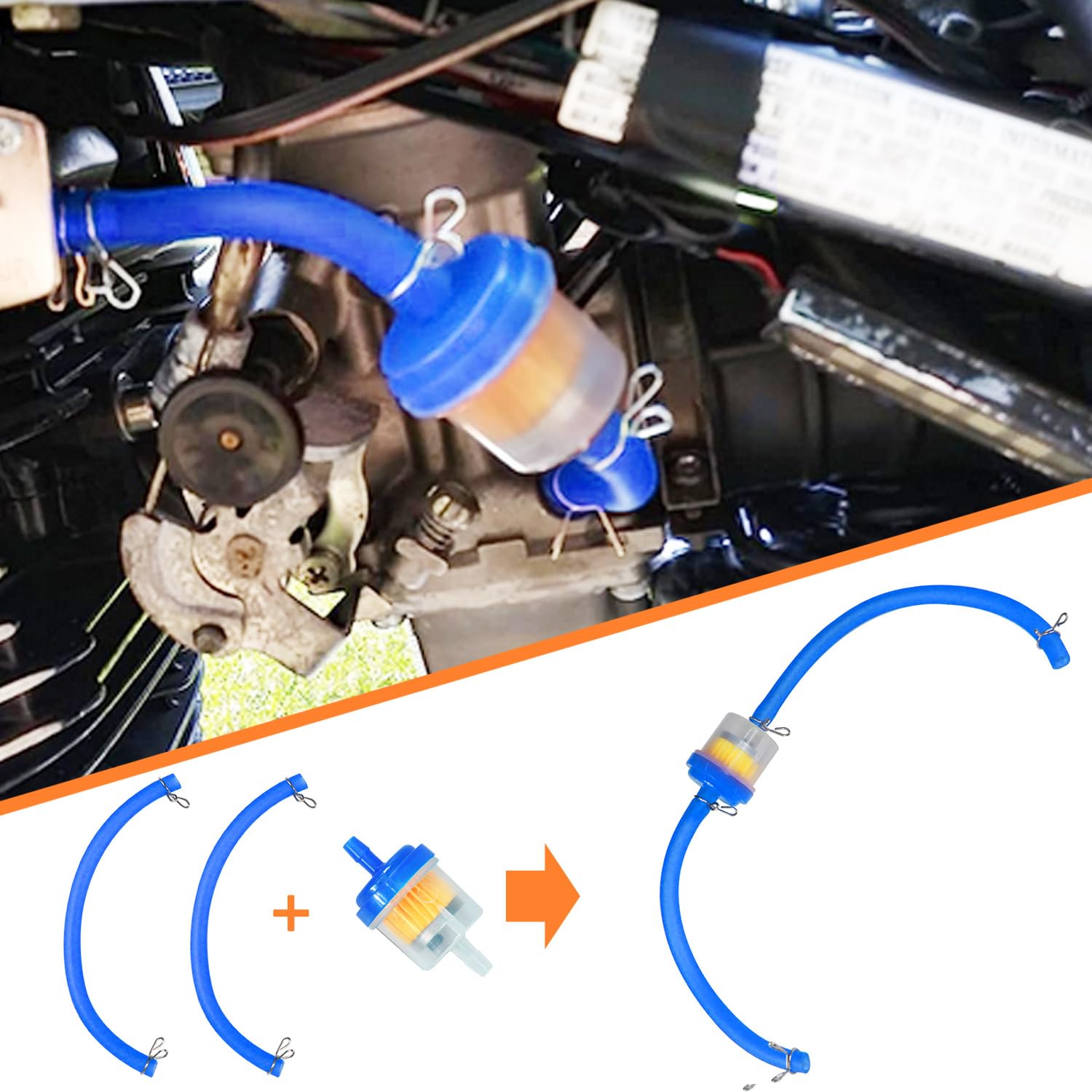 Holato Gas Fuel Line Hose Clamps Fuel Filters With Inline Shut Off Valve Petcock Set For 50Cc 70Cc 90Cc 110Cc 125Cc 150Cc Taotao Coolster Apollo Baja Atv Four Wheeler Dirt Pit Bike (Blue)