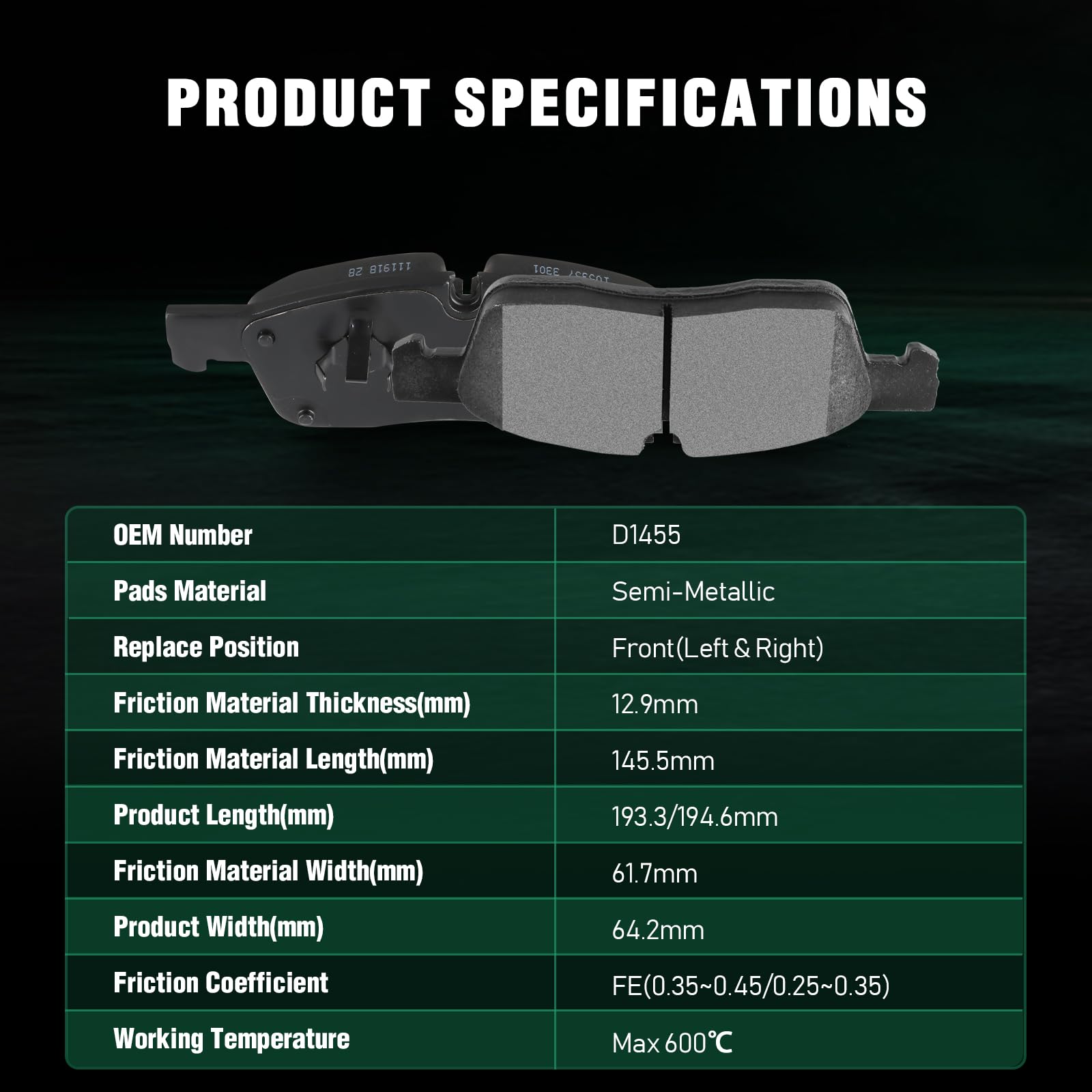 Automuto D1455 & D1498 Brake Pads Kits, Front Rear 8Pcs Disc Brake Pads Set For 2011-2018 For Dodge Durango, 2011-2019 For Jeep