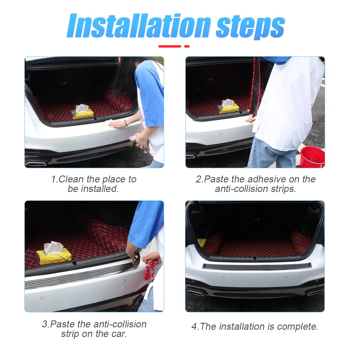 Moioee Car Rear Bumper Protector Guard, Carbon Fiber Anti-Scratch Trunk Door Sill Protection Strip, Self-Adhesive Vehicle Rear Bumper Door Entry Trim Cover, Universal For Pickup Suv Trunk (40.94')