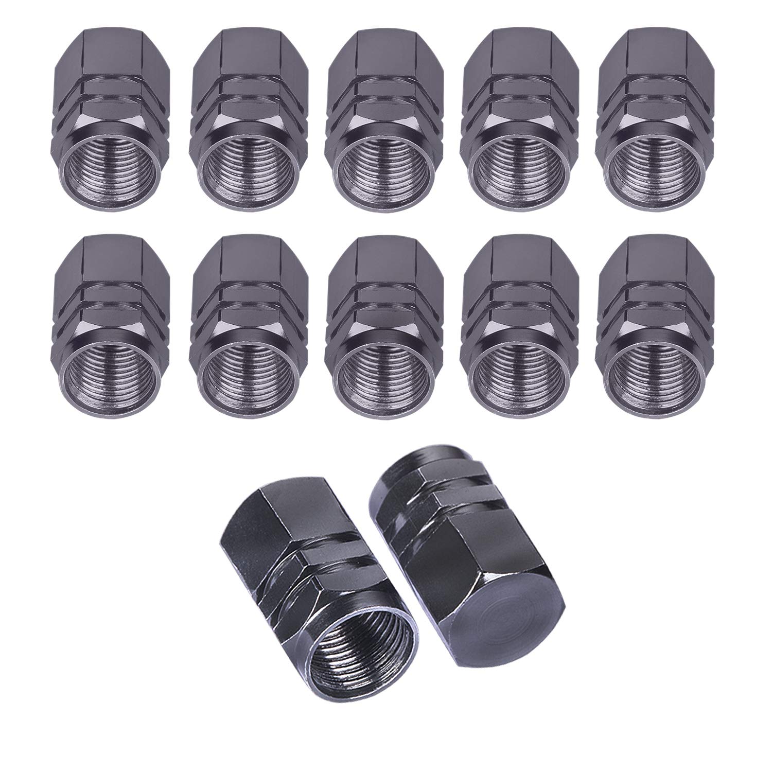 Beadnova Valve Stem Caps Aluminum Chrome Caps For Tires Valve Caps (12Pcs Pack,Gun Gray)