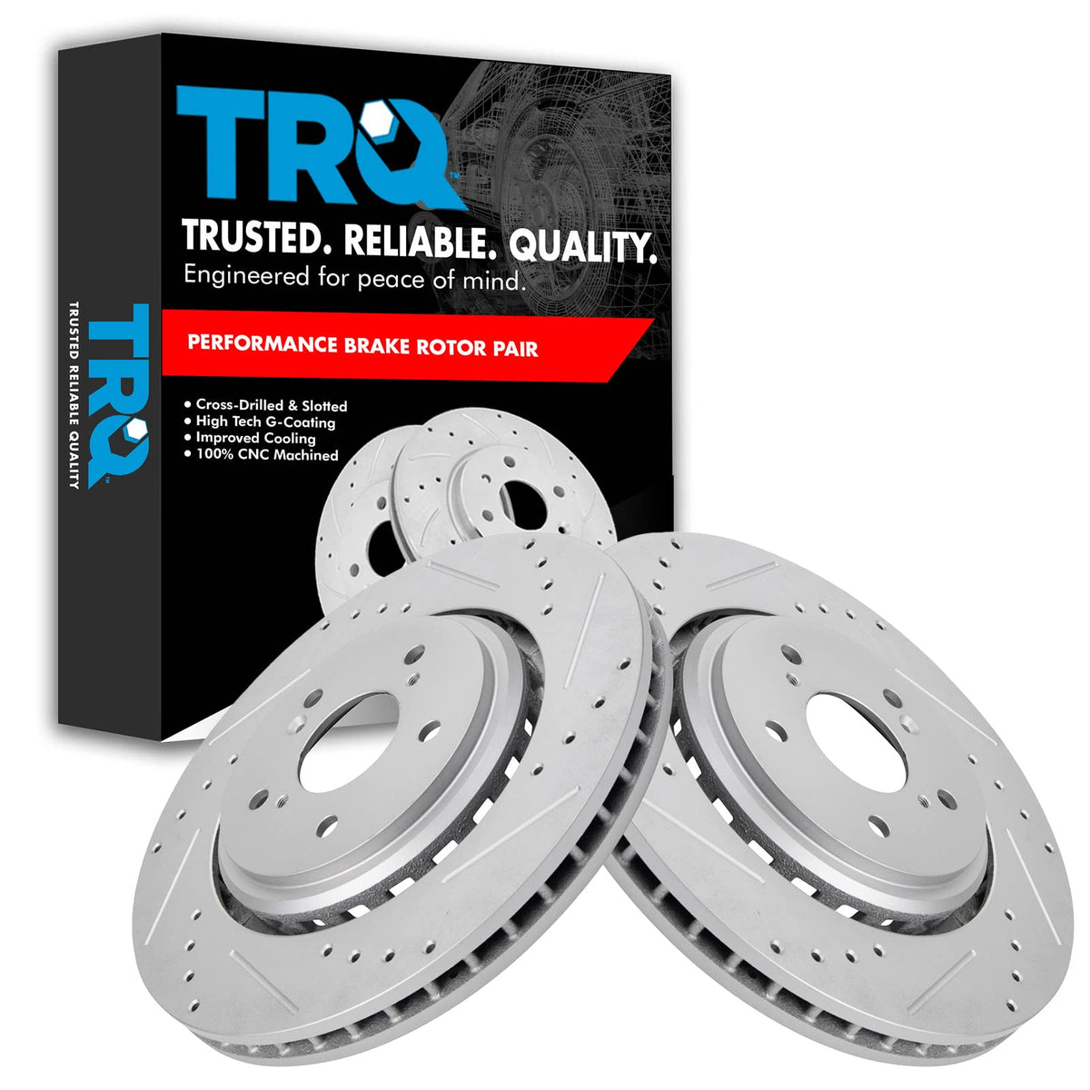 Trq Front Performance Brake Rotors Set Premium G-Coated Cross Drilled & Slotted Compatible With 2014-2016 Acura Mdx 2015-2020 Tl