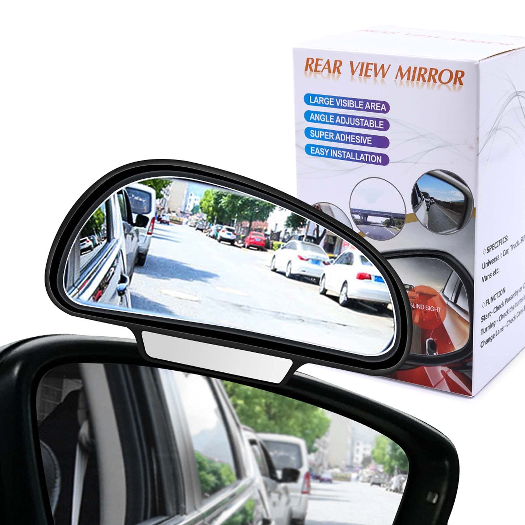 Car Blind Spot Mirrors(5.12 * 2.75in), Adjustable Auxiliary Universal Wide Angle Mirror for Universal Car SUV Mirrors Strong Adh