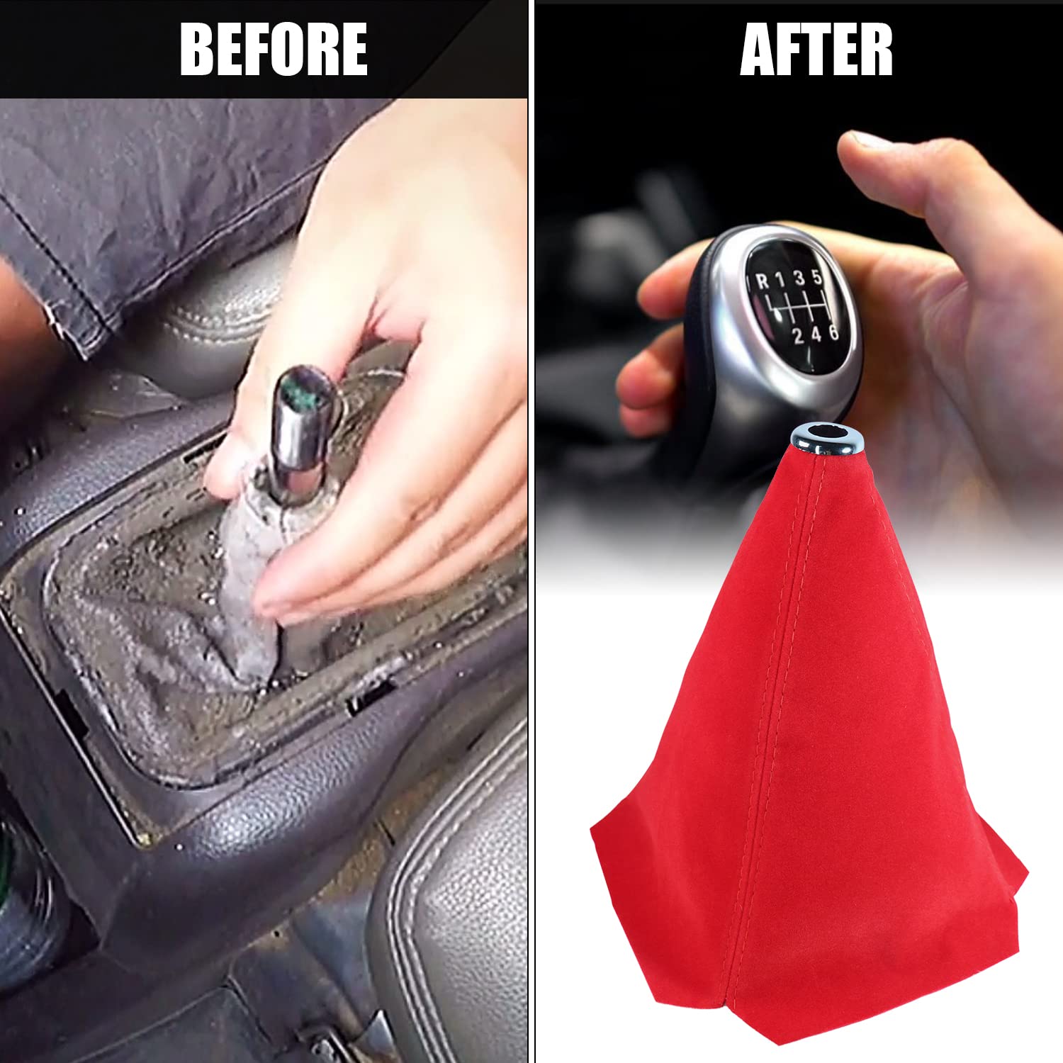 Qiang Kun Car Shift Boots Shift Knob Dust Cover Manual Gear Shift Cover Suede Leather Shift Boots Mt Gear Knob Shift Boots (Red