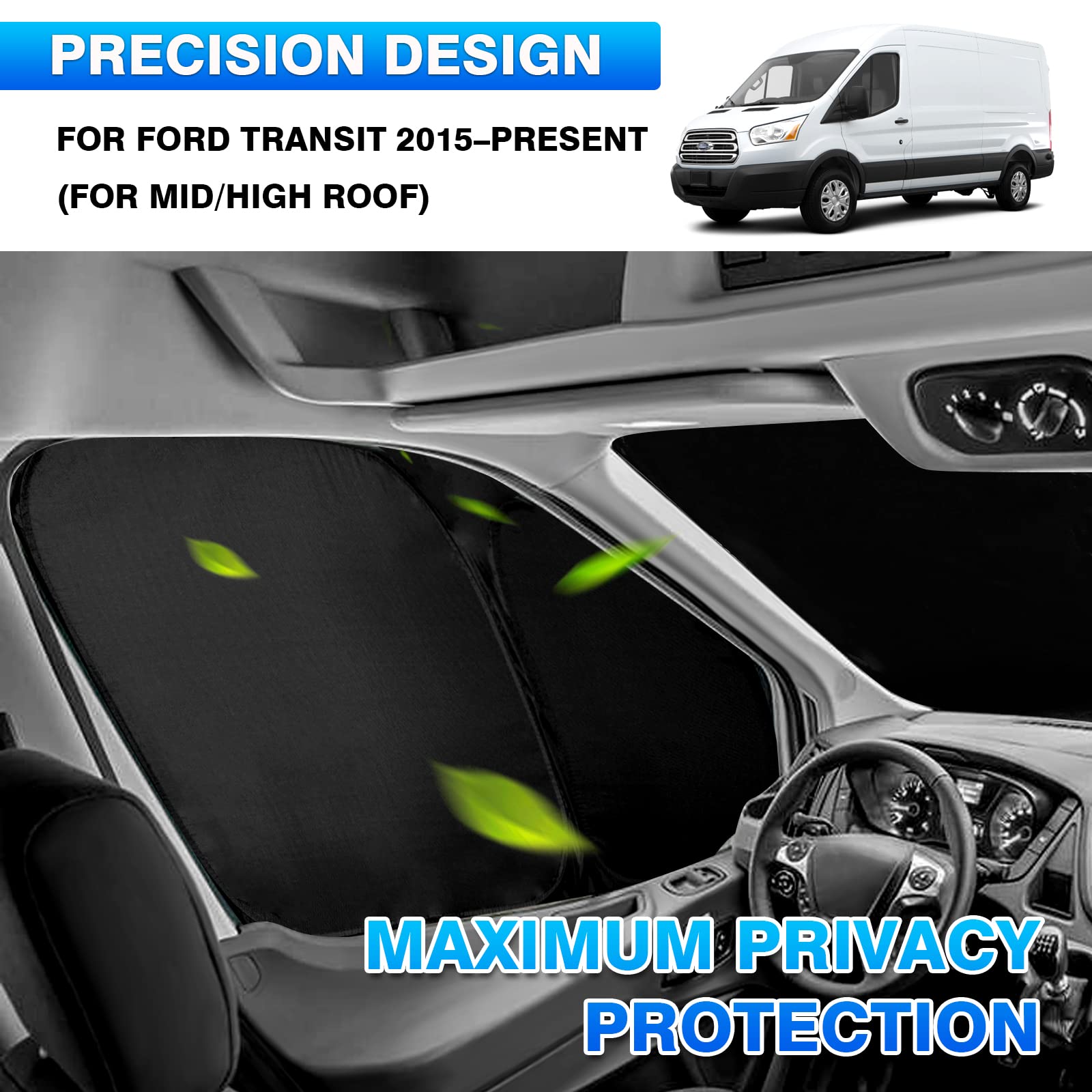 T TGBROS Sun Shade for Ford Transit 2015-2025 Windshield Front Side Window Sun Shade Car Window Shades Privacy for Transit Van M