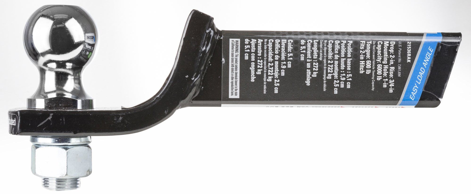 Trailer Hitch Ball Mount Starter Kit, Fits 2 Inch Square Receiver, 2 Inch Drop, 6,000 Lbs. Capacity, Includes 2 Inch Trailer Bal