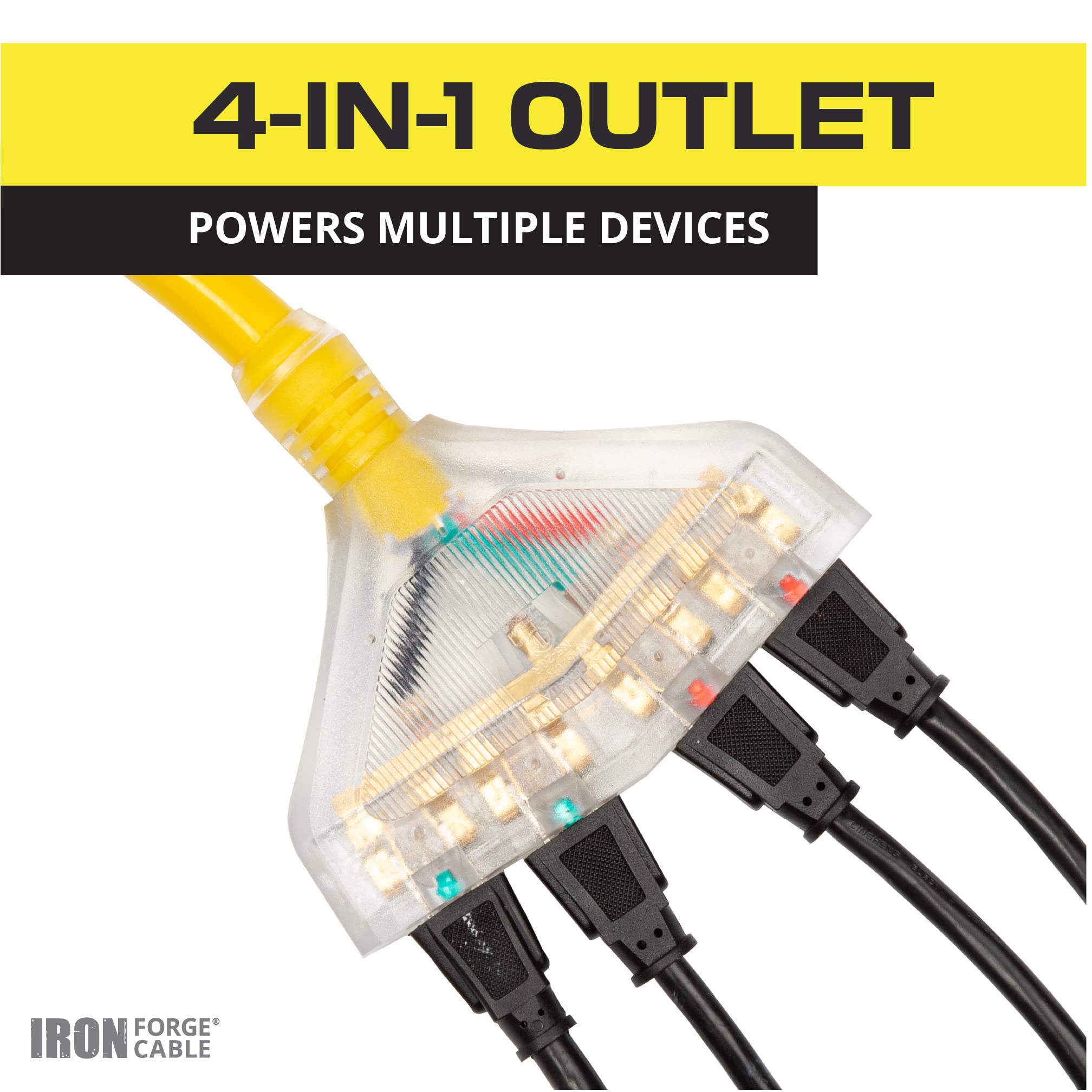 Iron Forge Cable 30 Amp To 20 Amp Rv Electrical Adapter Power Cord, 1.5 Ft - 10/3 Stw Tt-30P Male Plug To 4 5-20R Female Recepta