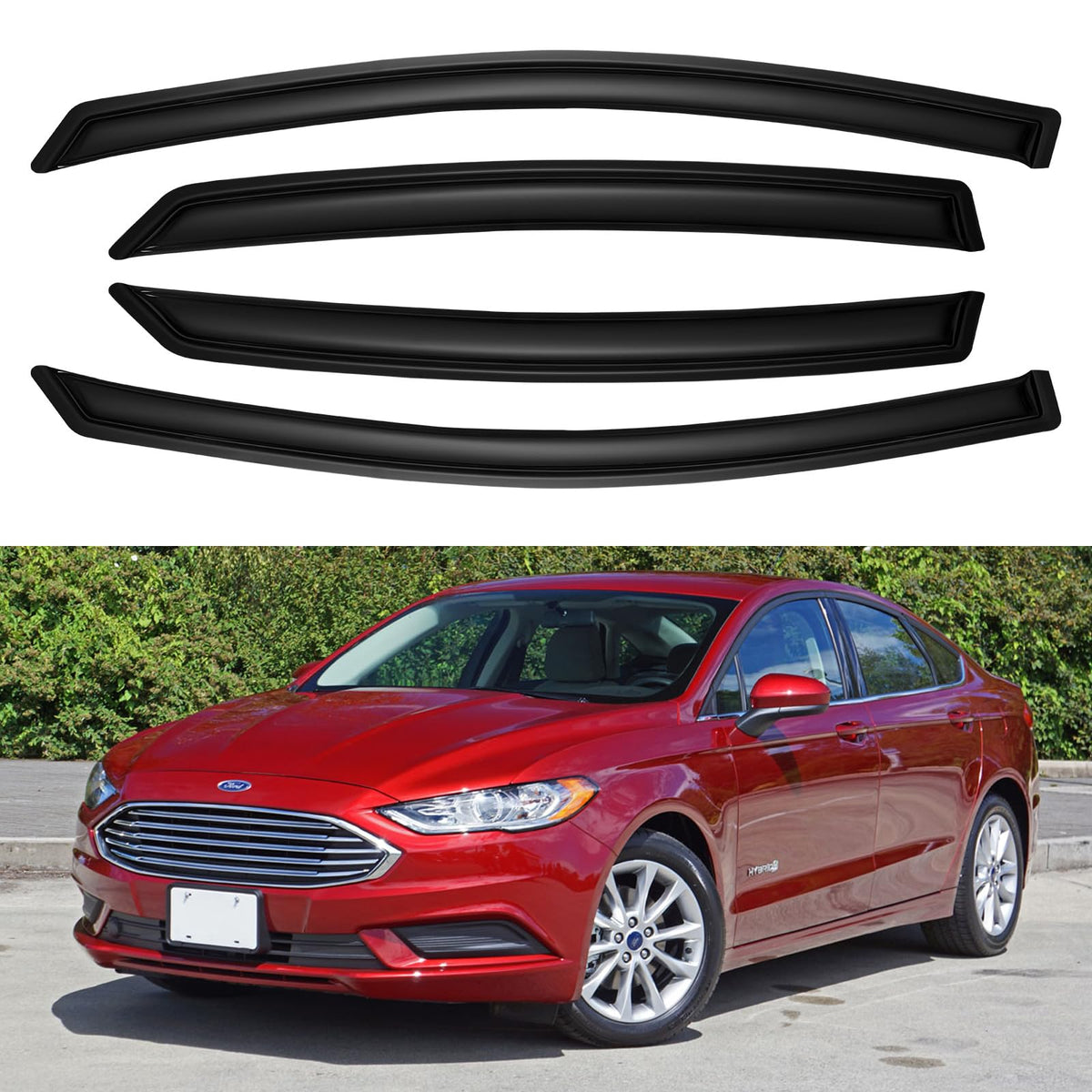 Window Visors Rain Guards for 2013 2014 2015 2016 2017 2018 2019 2020 Ford Fusion, Out-Channel Window Vent Wind Deflectors Visor
