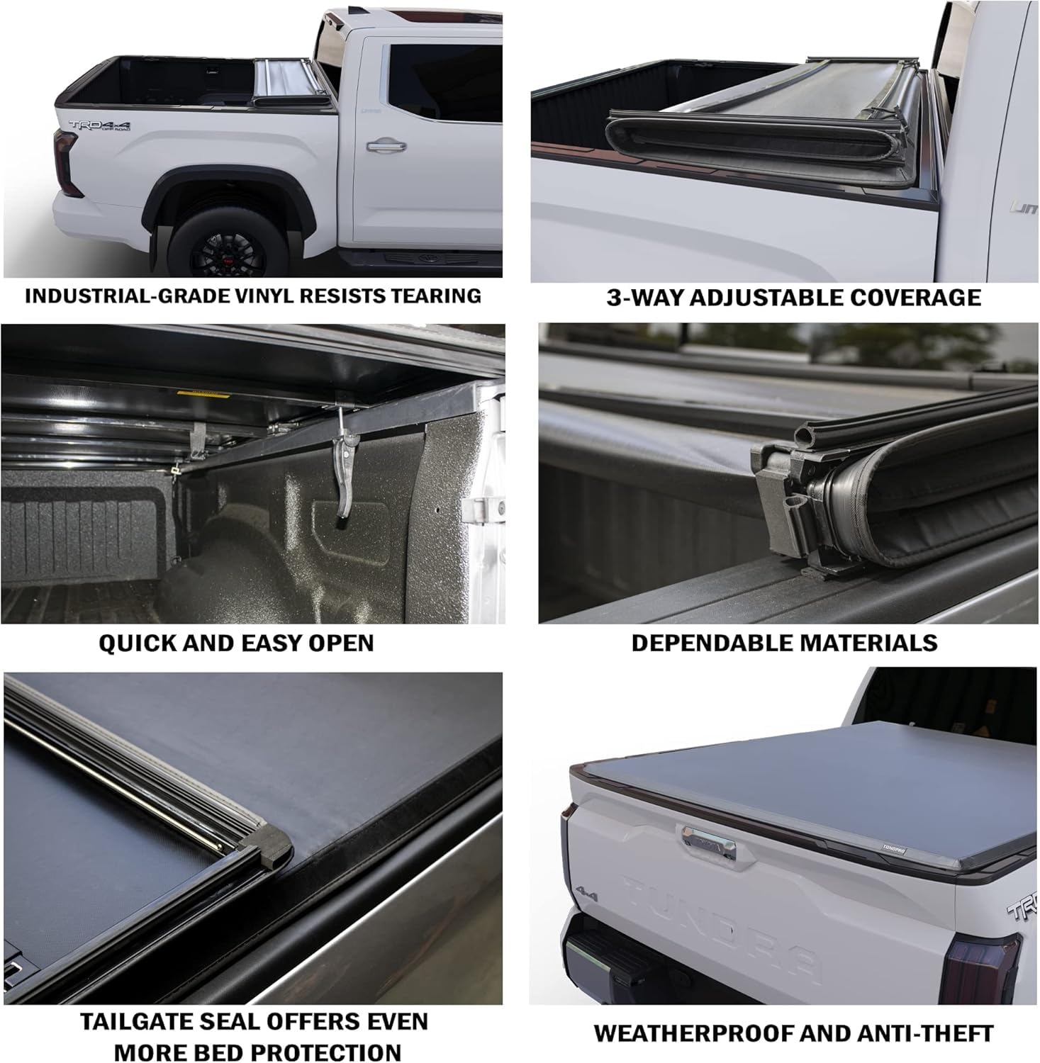 Toptiny Soft Folding Truck Bed Tonneau Cover|Tstf011|Fits 2009-2025 Dodge Ram 1500 5' 7'' Bed Without Ram Box (67.4'')
