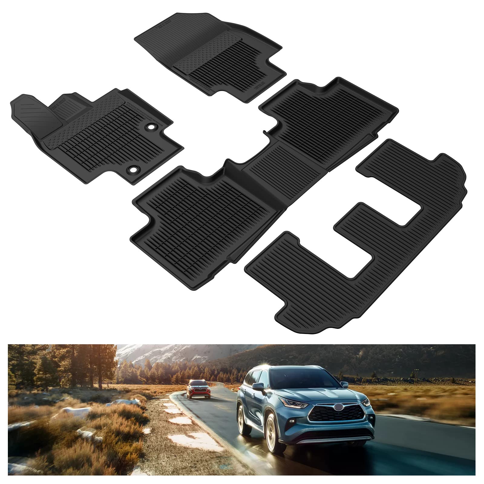 Kiwi Master Floor Mats For 2020-2025 Toyota Highlander Oem Replacement Pt908-48200-20 All Weather Mat Custom Fit Liners Front Re