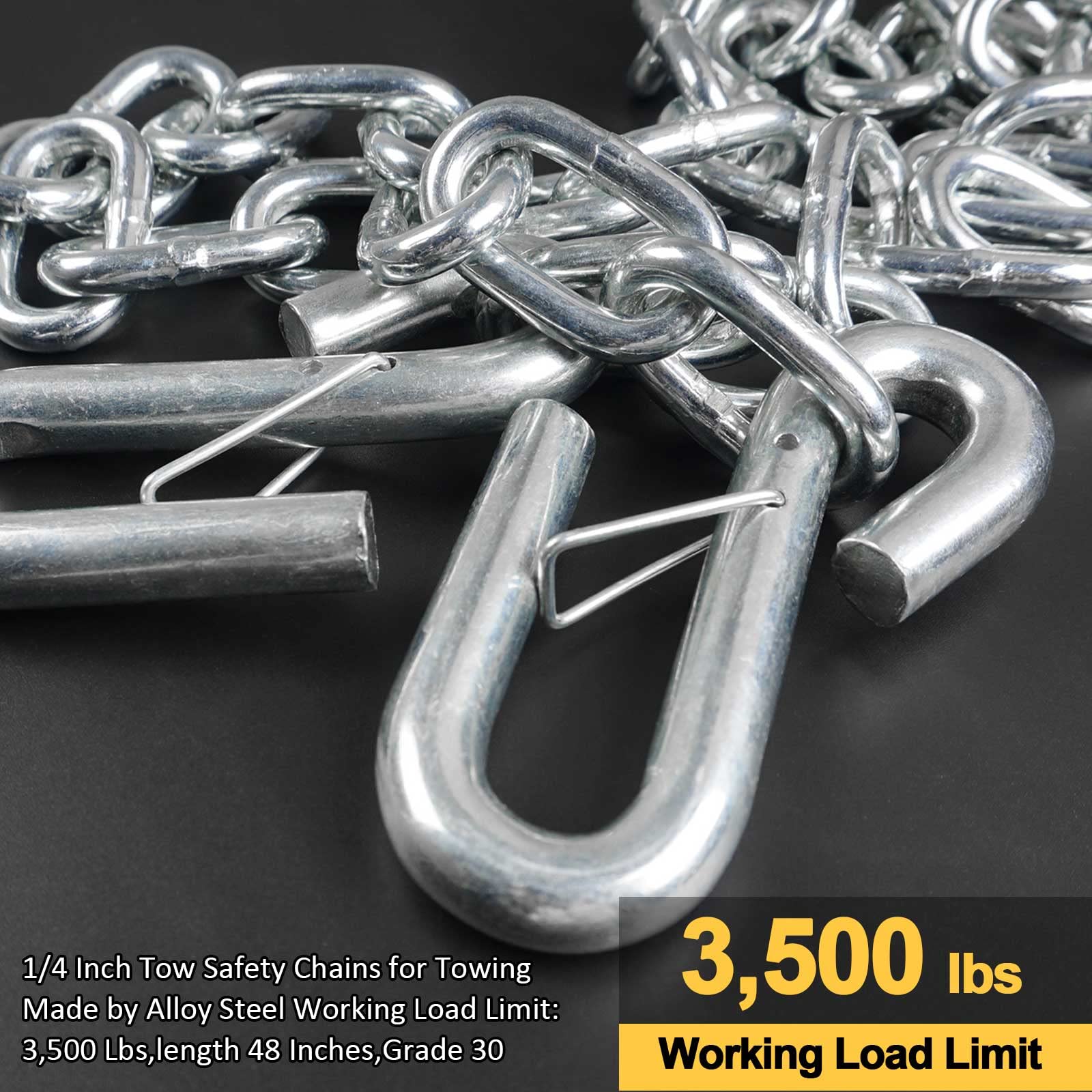 AYMMIC 1/4'' x 48'' Trailer Safety Chain with 2 Latches S Hook, 3,500Lbs Capacity, G30, Secures Tow Vehicle to Trailer, for RV,