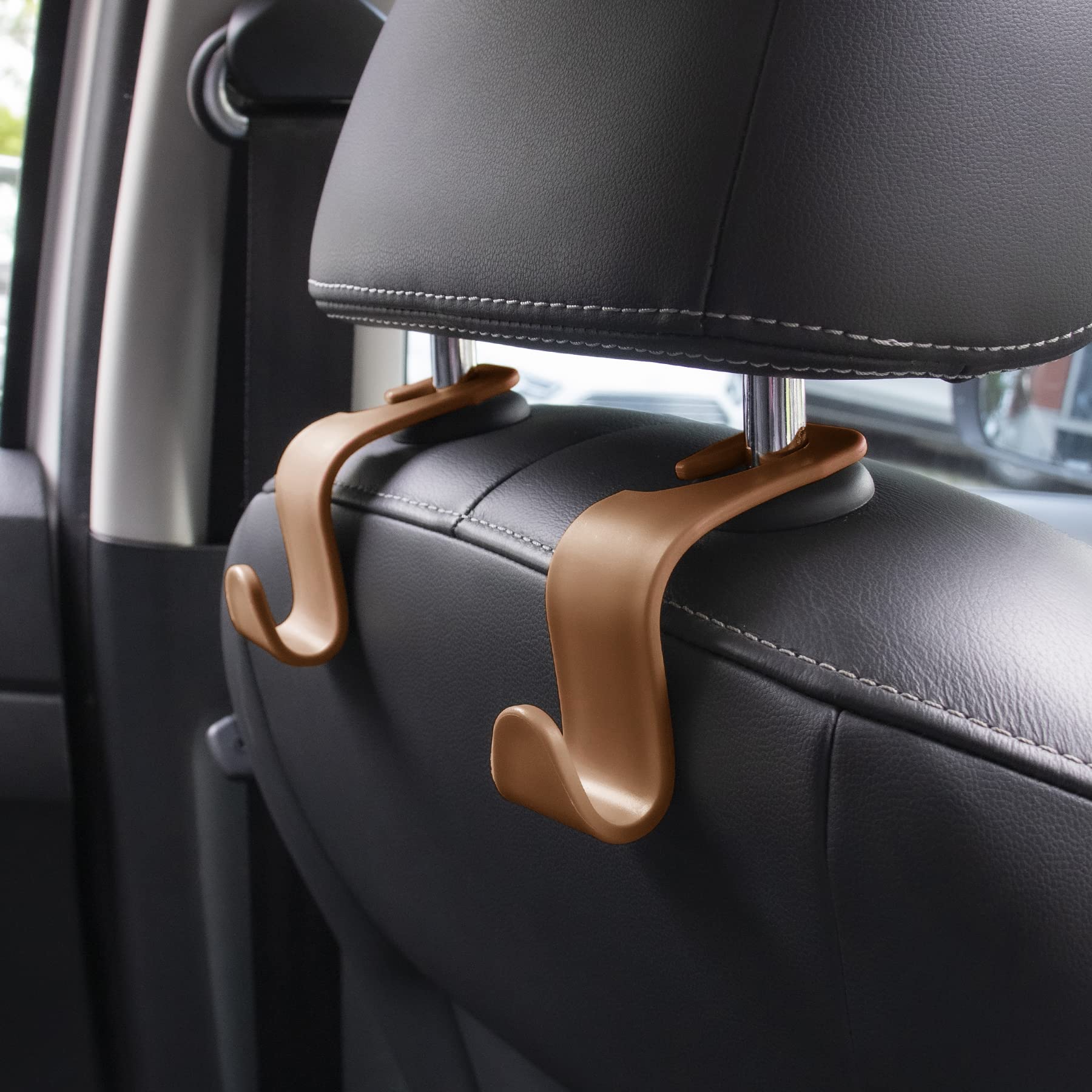 Livtee Car Seat Headrest Hook, Auto Seat Hook Hangers Organizer Interior Accessories For Purse Coats Umbrellas Grocery Bags Handbag, 4-Pack - Blown