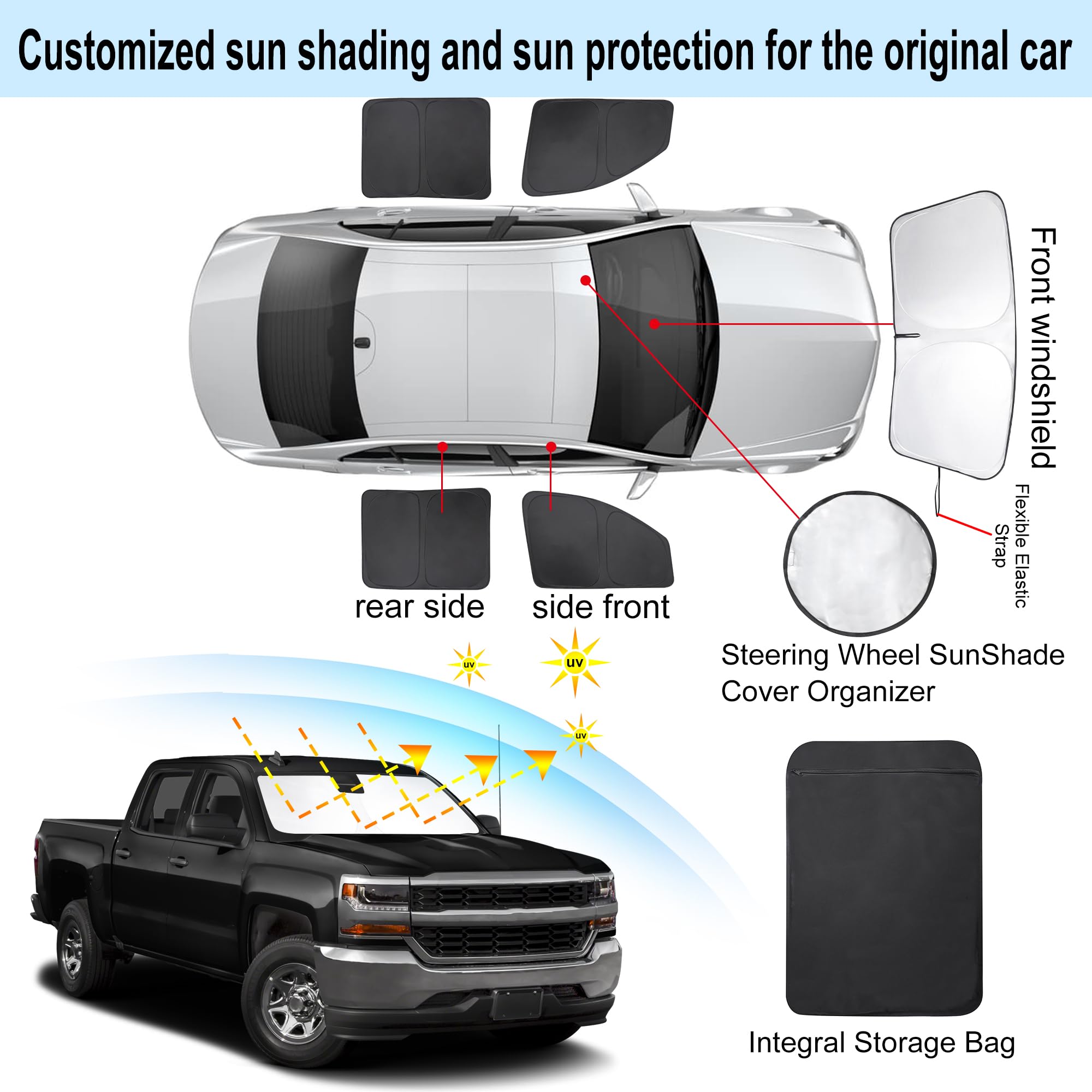 Tinglu Window Shades For Chevrolet/Chevy Silverado 2014-2019 Accessories Full Windows Windshield Sun Shade Sun Uv Rays Privacy P
