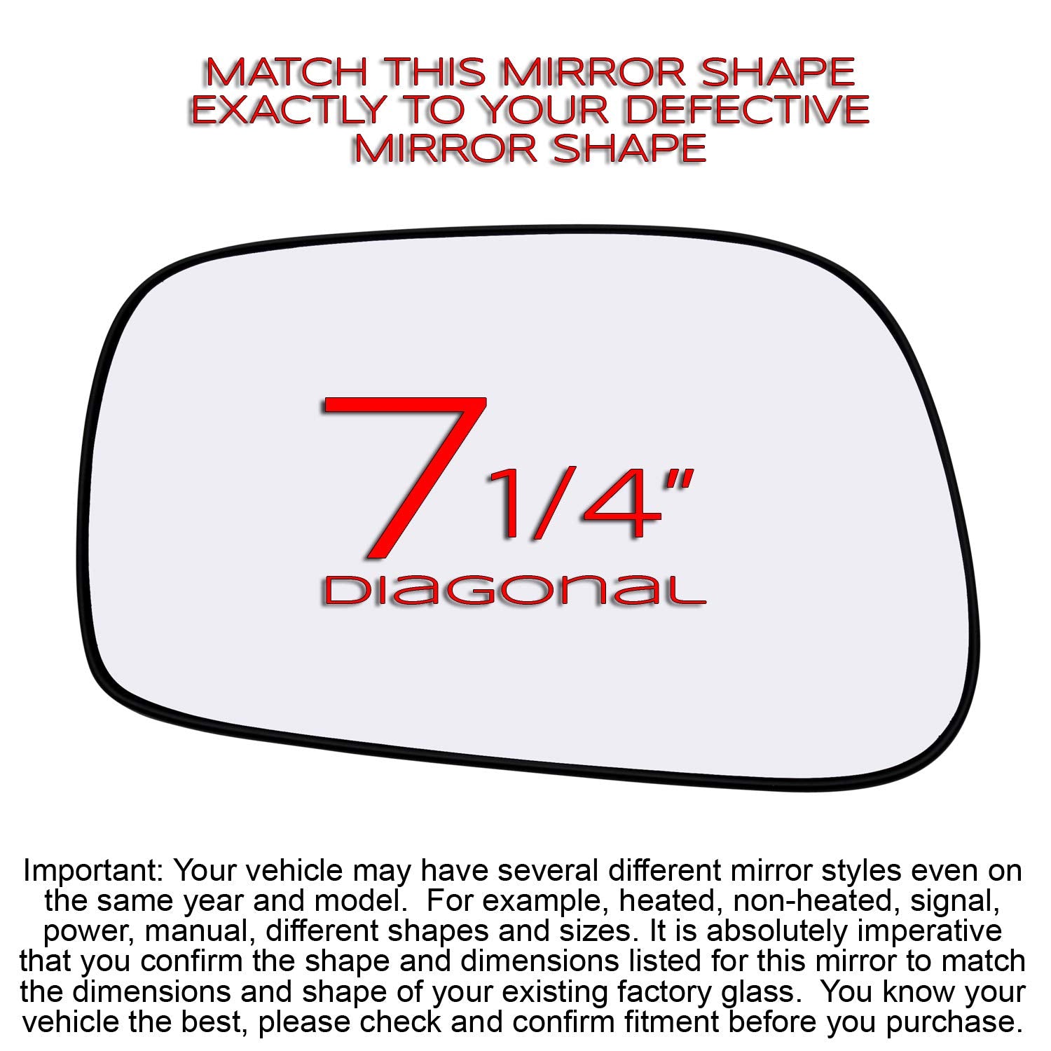 Driver Side Mirror Glass Assembly With Plastic Backing Plate (Non-Heated) Compatible with 2003-2008 Toyota Corolla Matrix, Ponti