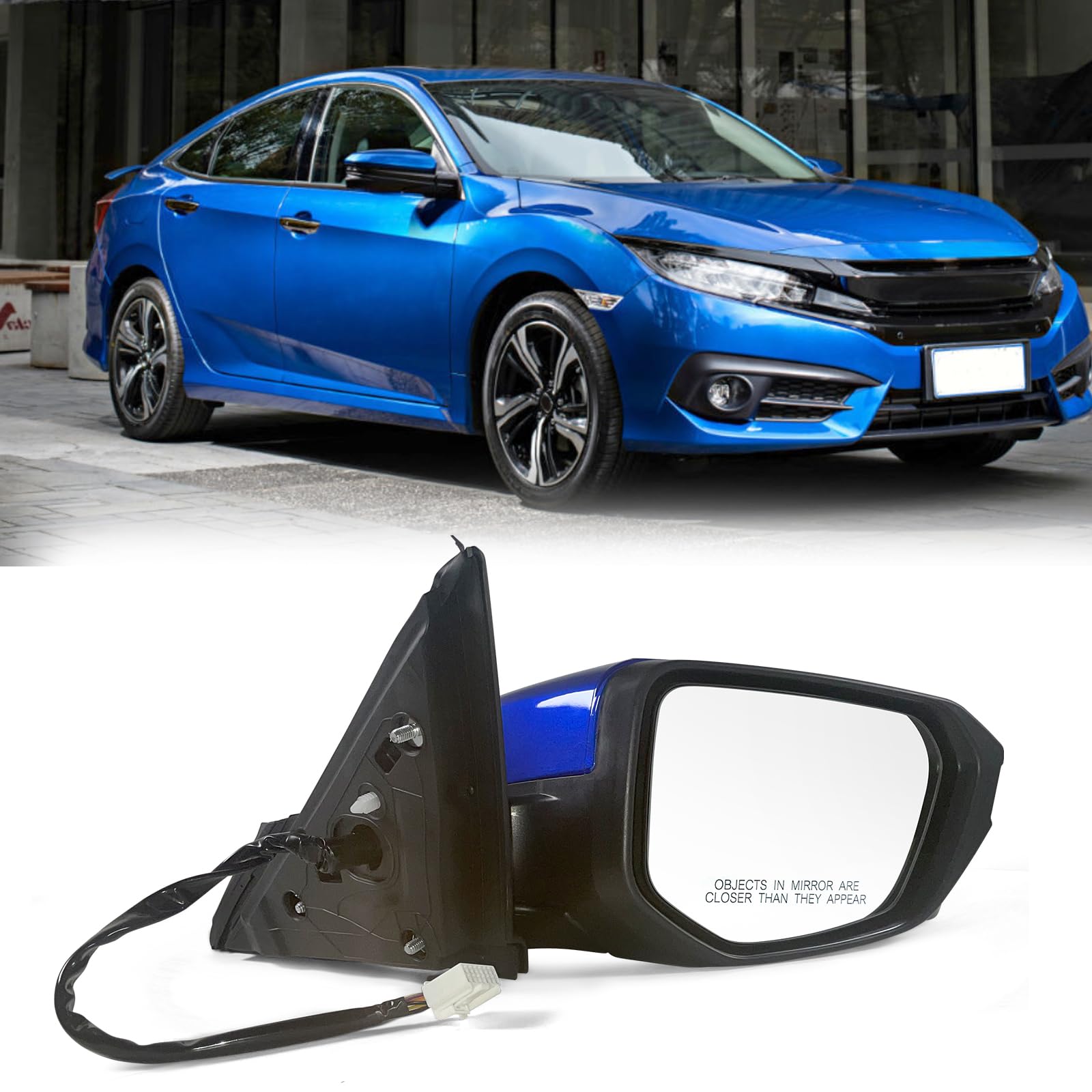 Lqito Passenger Side Door Mirror Compatible with 2016-2021 Honda Civic Sedan/coupe/hatchback Lx/Ex/Sport with Power Heated and C