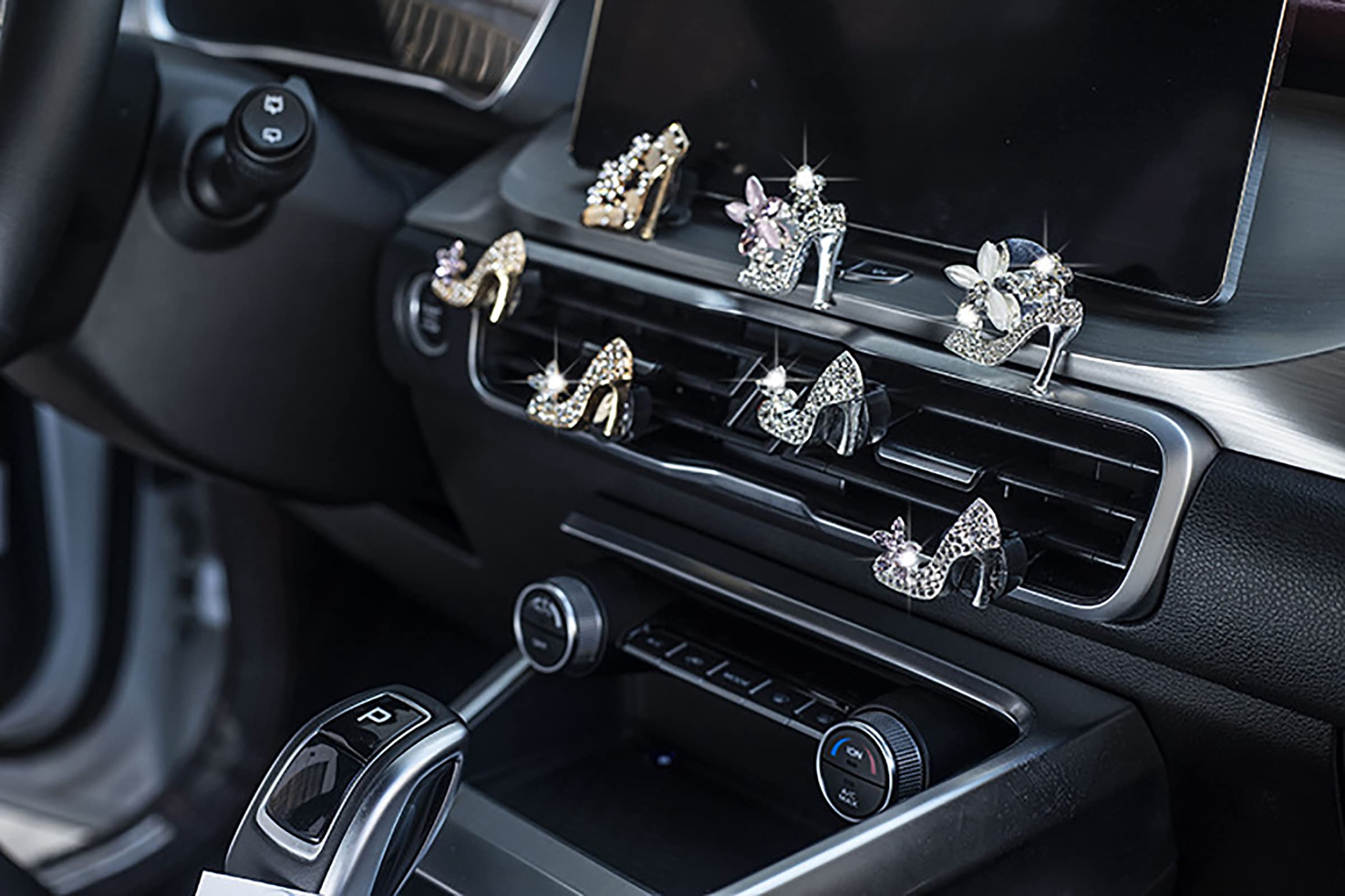 2 Pieces Crystal High Heel Shoe And Umbrella Air Vent Clips Rhinestone Car Air Freshener Clip Bling Pearl Car Clip Gift Decorati