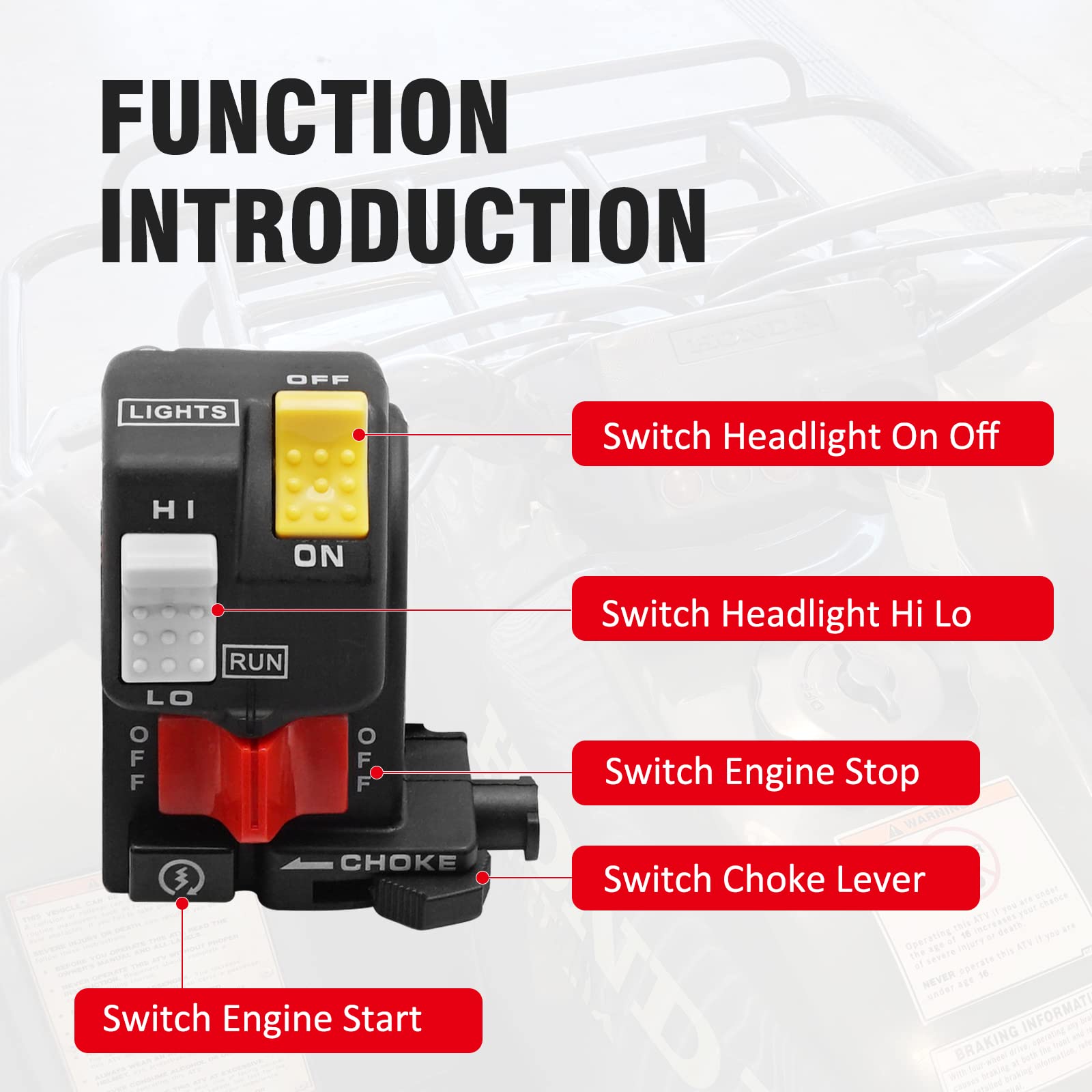 Compatible With Honda Fourtrax 300 Trx300 Start Stop Switch Button Left Handlebar Headlight Light Kill Control Switch,Oem# 35200-Hc4-004 35200-Hc5-000 35200-Hc5-010