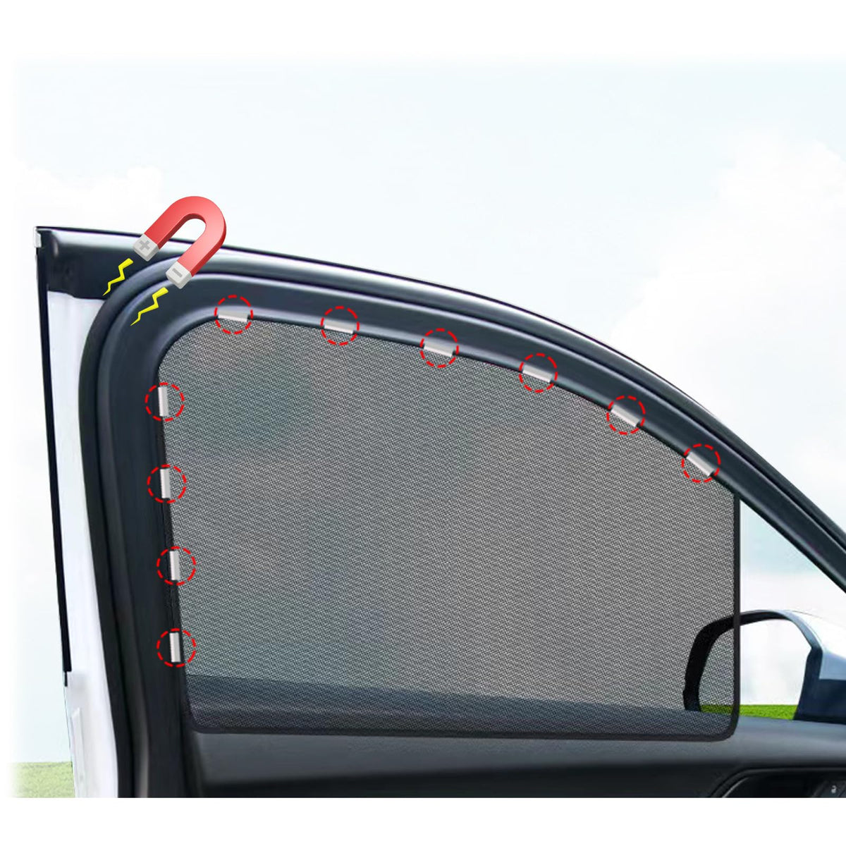 Magnetic Car Front Side Window Shade (2 Pcs) - Easy Install Sun Shade for Baby, Pets & Car Owners, UV Protection & Heat Blocking