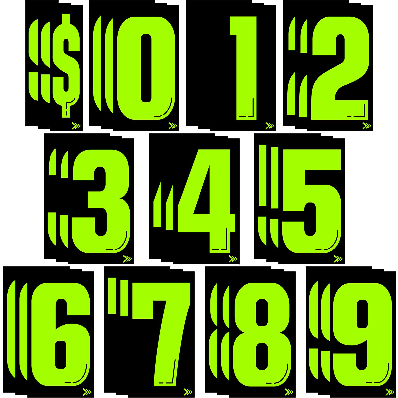 Engrowtic 33 Pcs 7 1/2 Vinyl Number Decals Large Chartreuse Windshield Pricing Stickers Car Dealership Supplies 0-9 Car Lot Pric