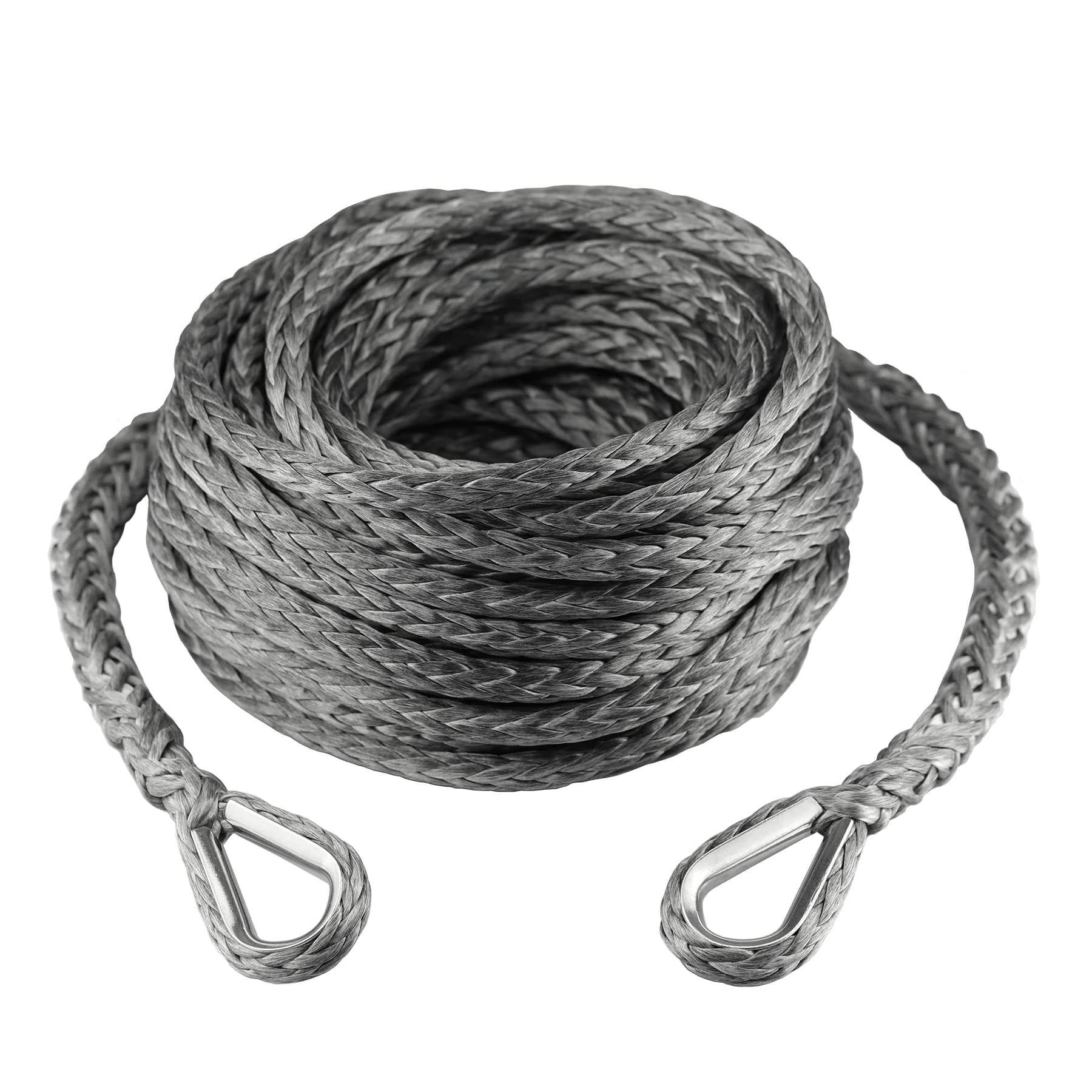 Ucreative 3/8 Inch X 50 Feet Synthetic Winch Rope Extension 26,500 Lbs For Off Road Vehicle Atv Utv Suv Gray