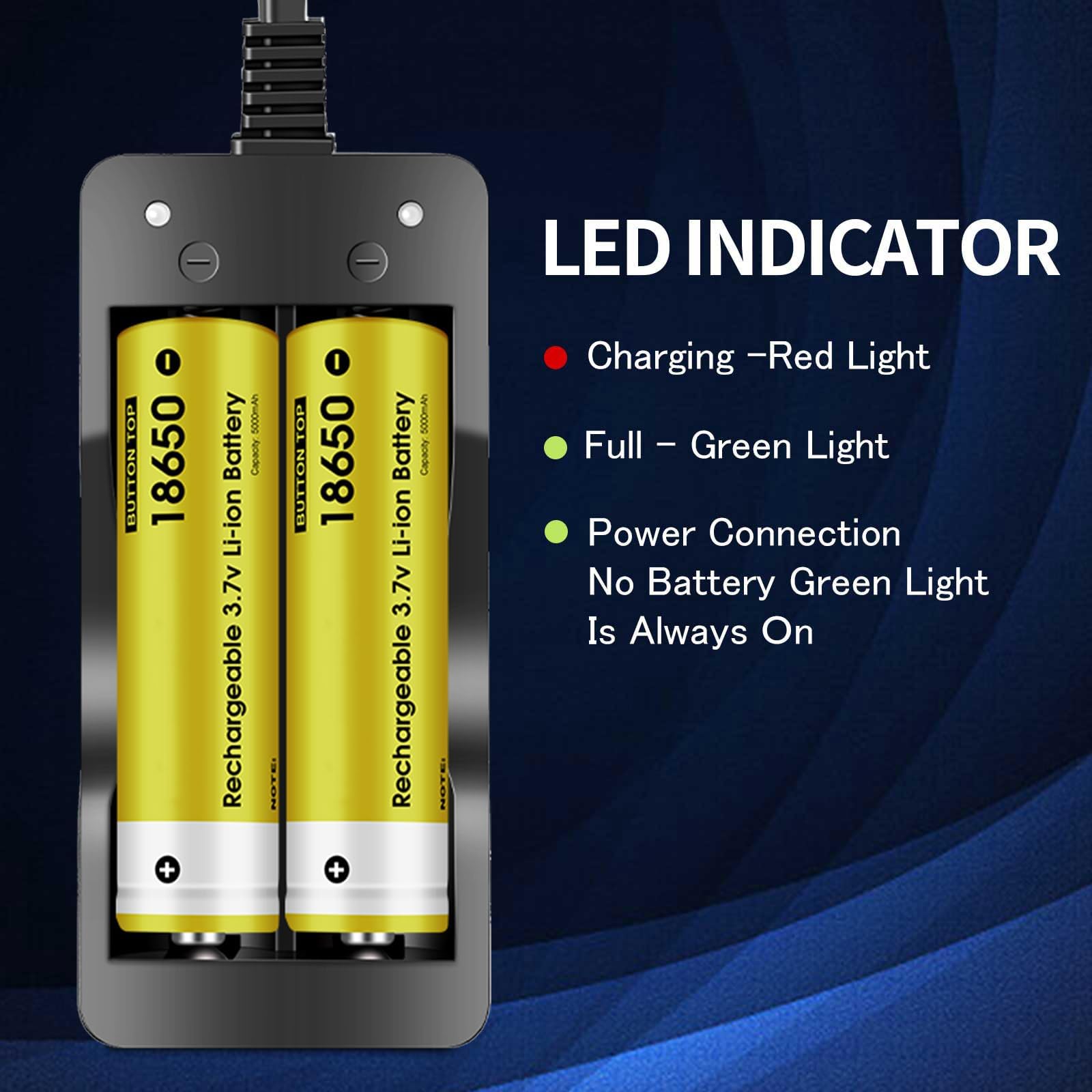 6 Pack 18650 Rechargeable Battery 5000mAh With 18650 Battery Charger,Smart Charger 2 Slot for 3.7V Rechargeable Batteries