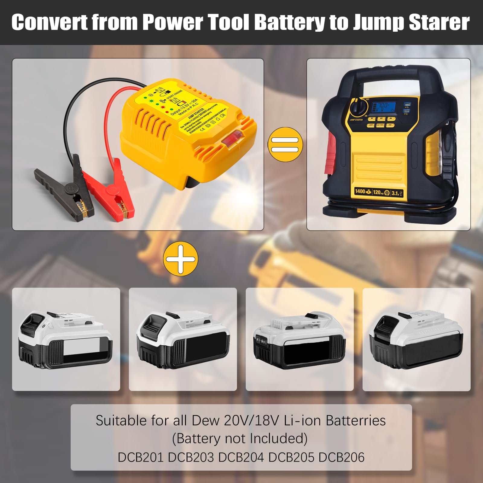 Car Jump Starters Adapter Compatible with DeWalt 20V MAX Batteries with 11AWG Jump kit Cable for use with Trucks, SUVs, Full-Siz