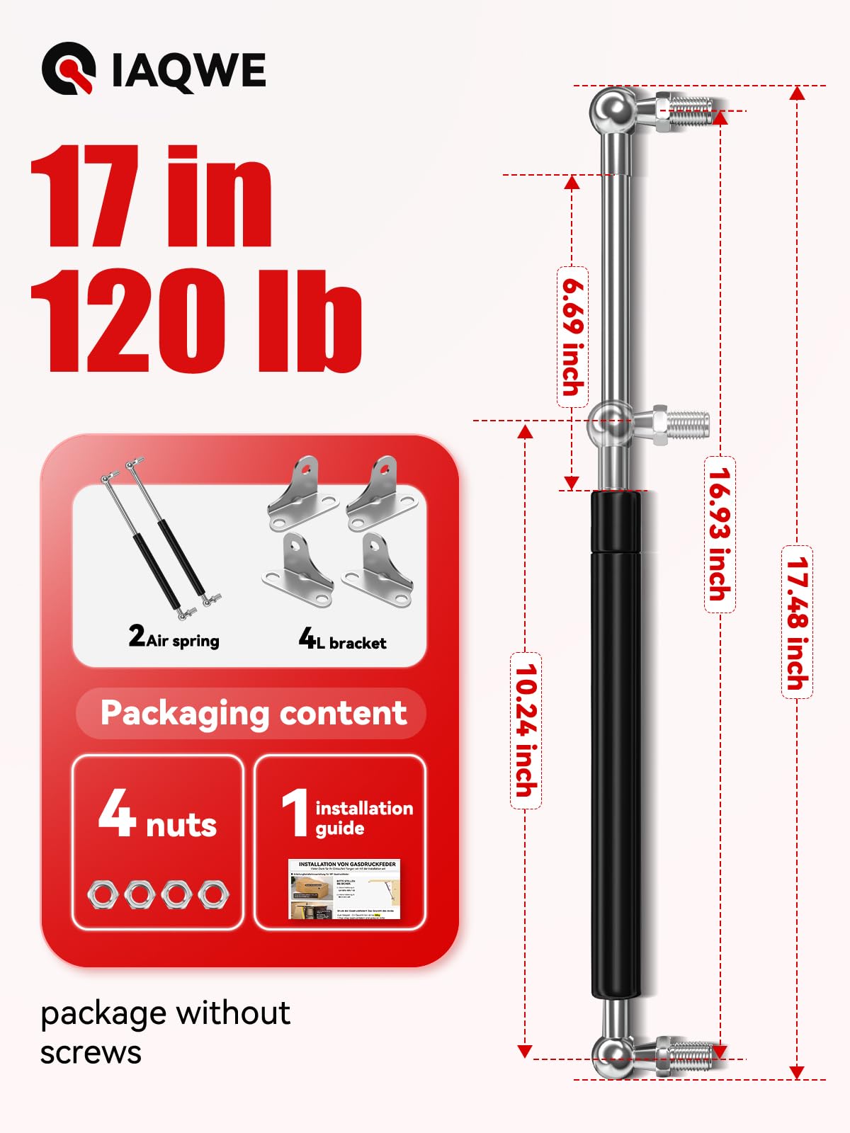 17Inch 120Lbs/533N Gas Spring Struts Shocks Lift Supports for RV Bed Tool Box Lid Cabinet Heavy Duty Floor Hatch Boat Hatch Tras