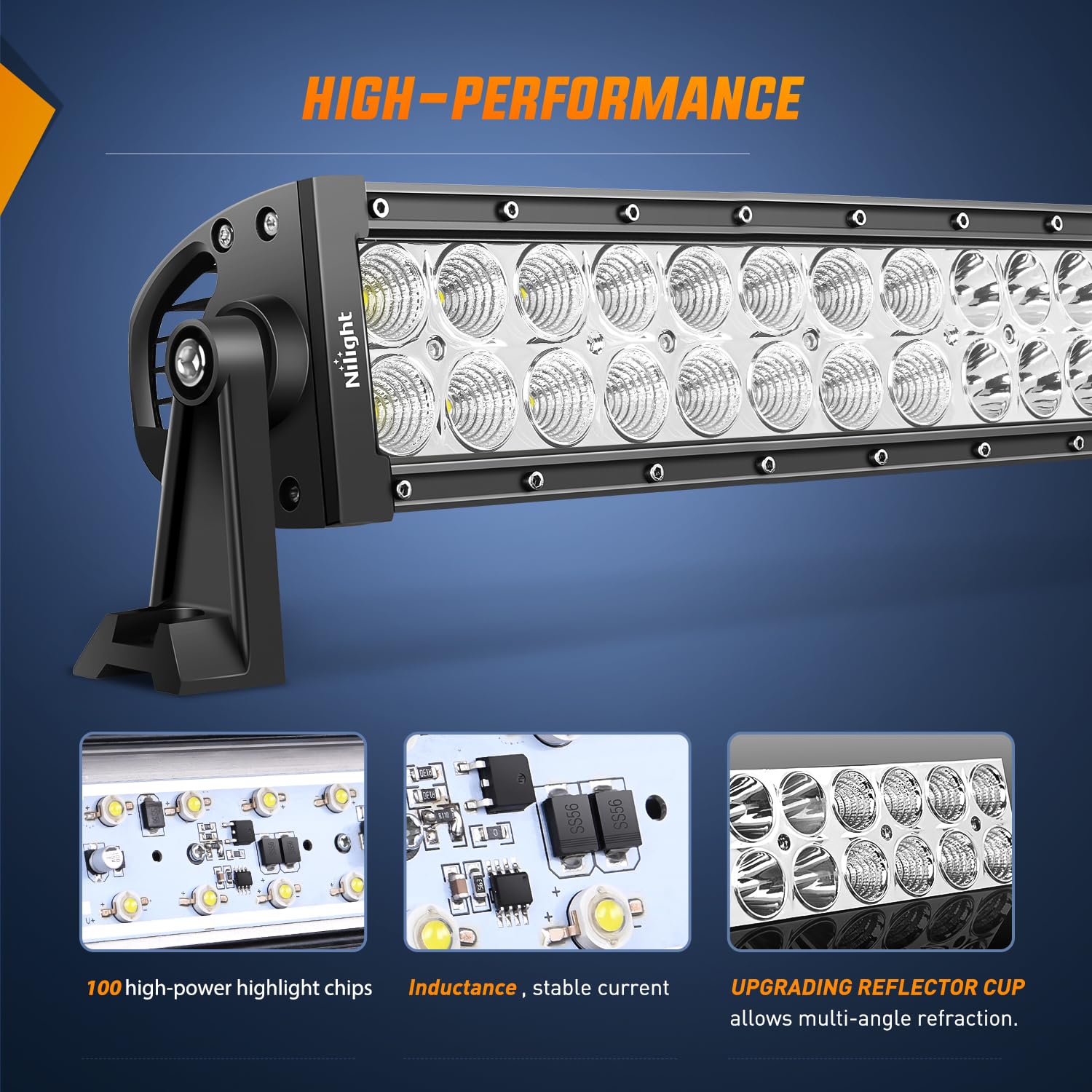 Nilight - Zh023 52Inch Spot Flood Combo Led Light Bar 2Pcs 4Inch 18W Spot Led Fog Lights With Off Road Wiring Harness- 3 Leads,