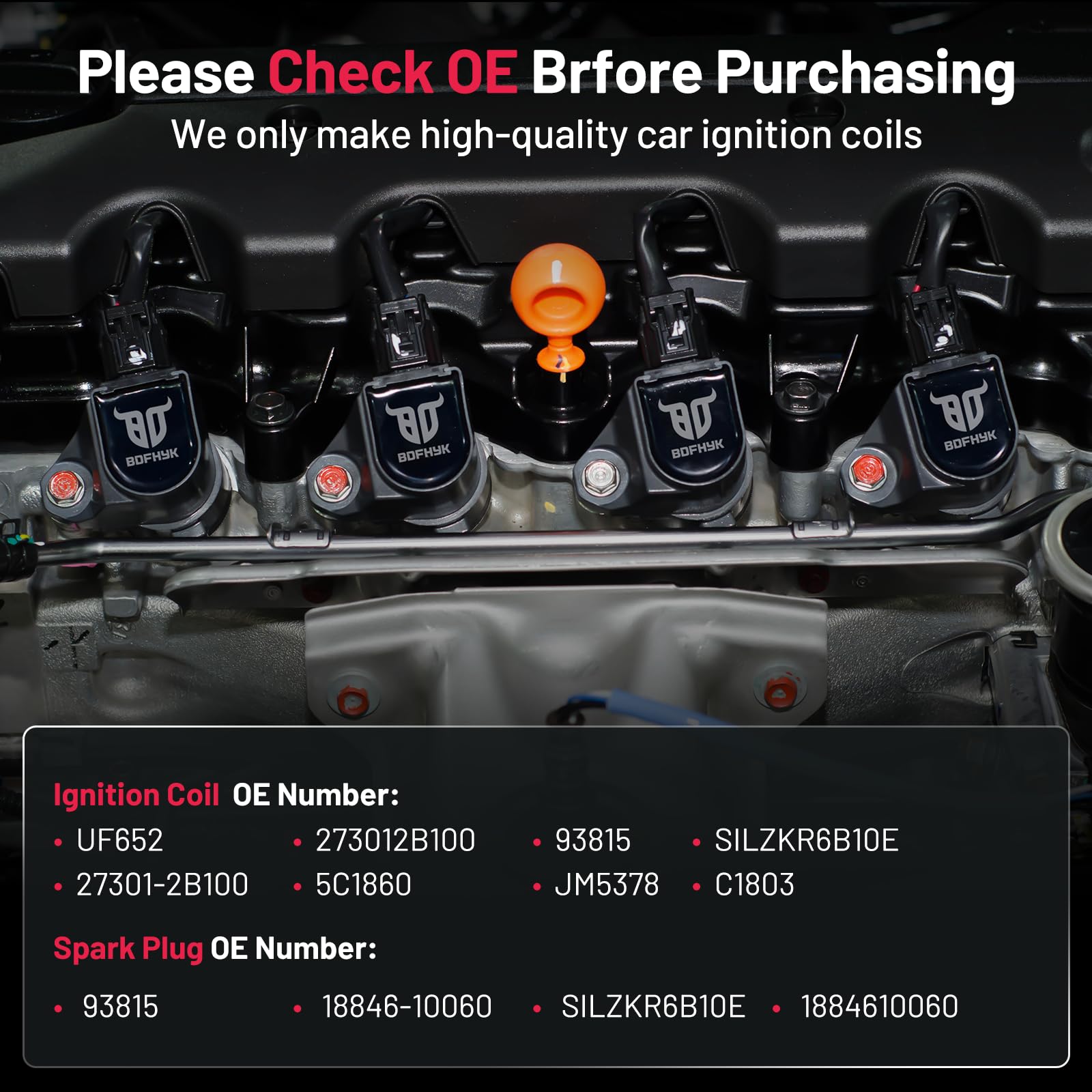 Bdfhyk Coil Pack Uf652 And Iridium Spark Plugs 93815 Compatible With Hyundai Accent Veloster Kia Rio Soul 1.6L 2.0L L4, Sets Of