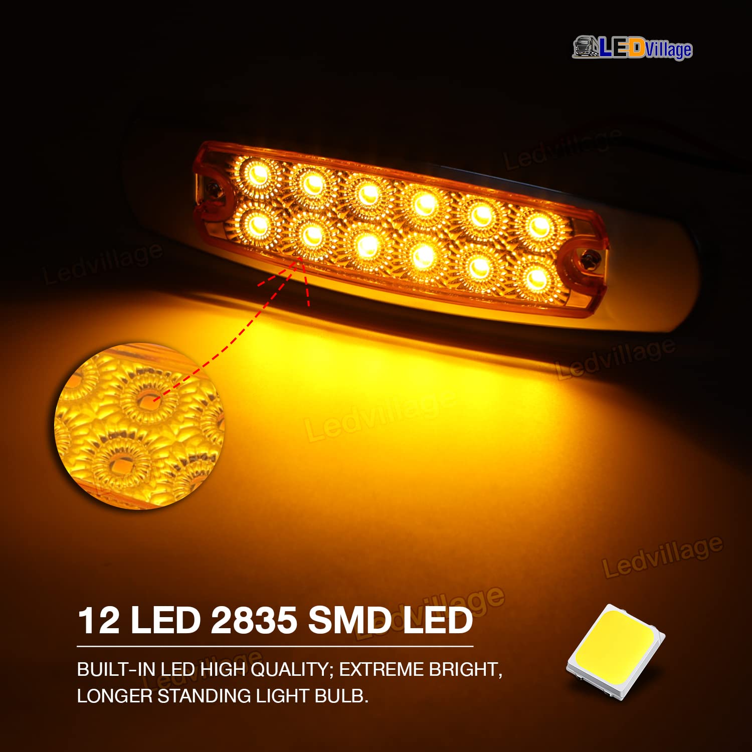 Ledvillage 6.4 Inch Amber 12 Led Side Marker Tail Light Turn, Parking, Signal Clearance Lamp Trailer Truck Lorry Ute Rv Pickup W