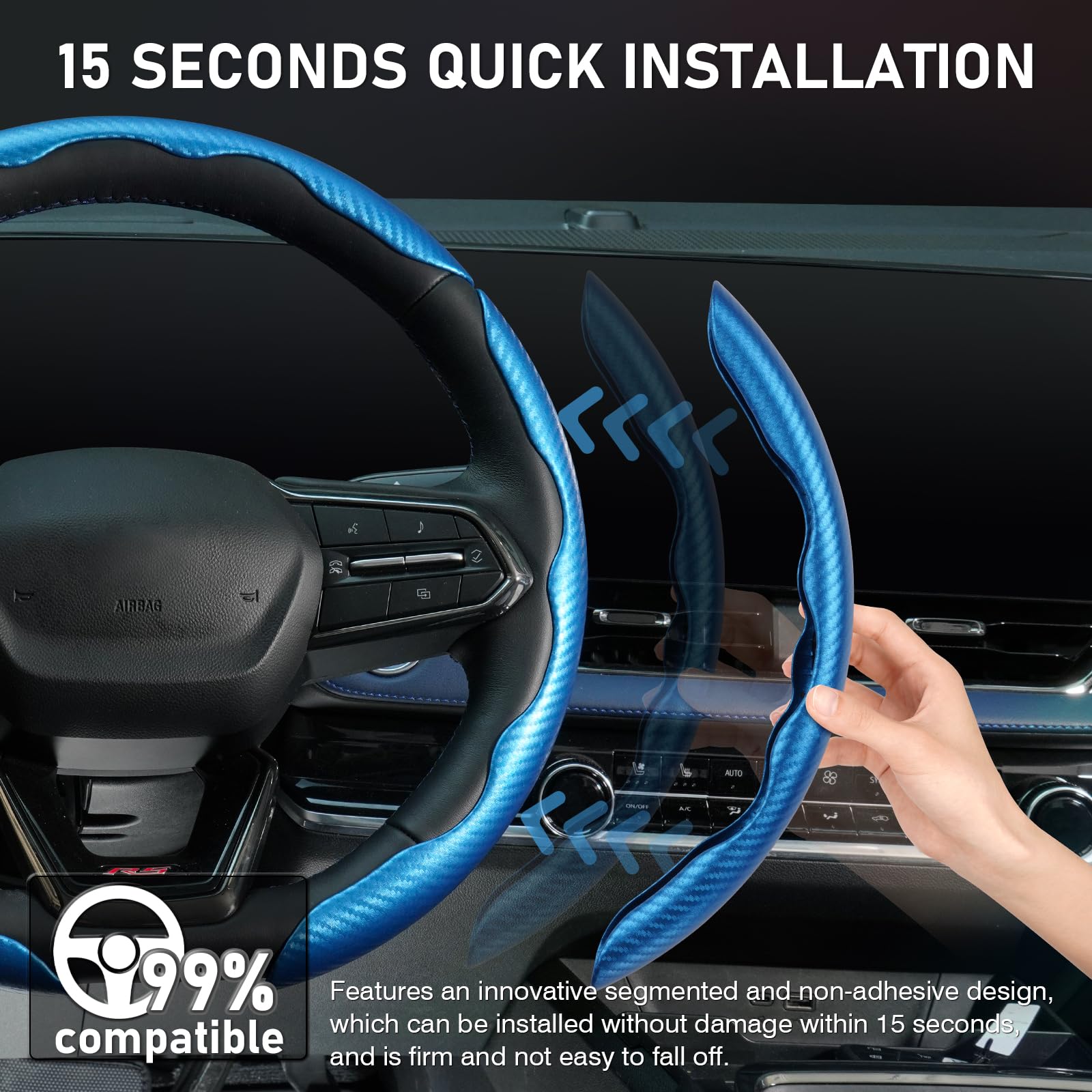 3 Piece Carbon Fiber Steering Wheel Cover, Car Steering Wheel Cover For Men/Women, Anti-Slip, Comfortable Grip, Durable, Univers