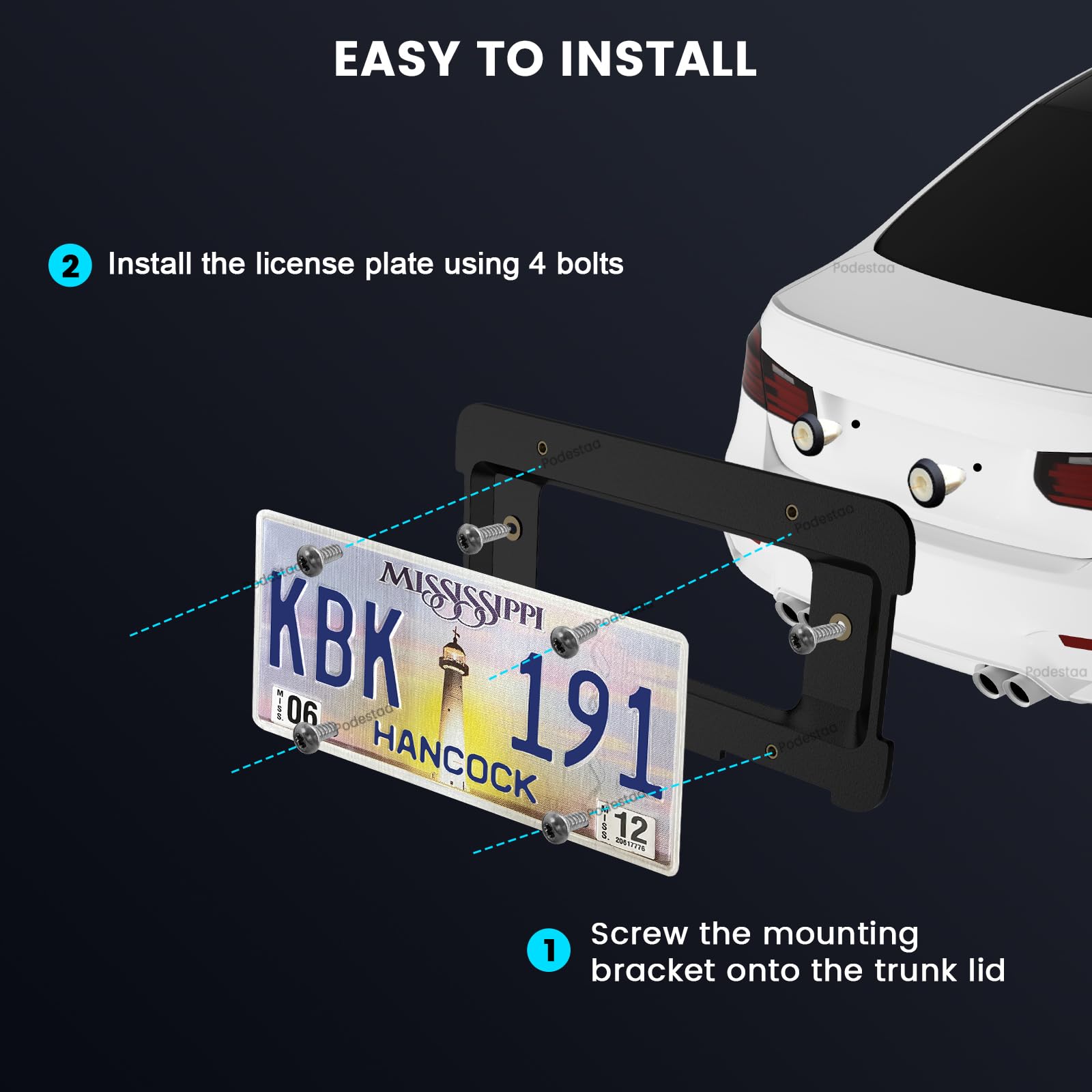 Podestaa Rear License Plate Frame Bracket Holder Mount For 2005-2023 Bmw 1/2/ 3/5 / 6/ X Series, 328I 323I 528I M3, 2002-2019 Mi