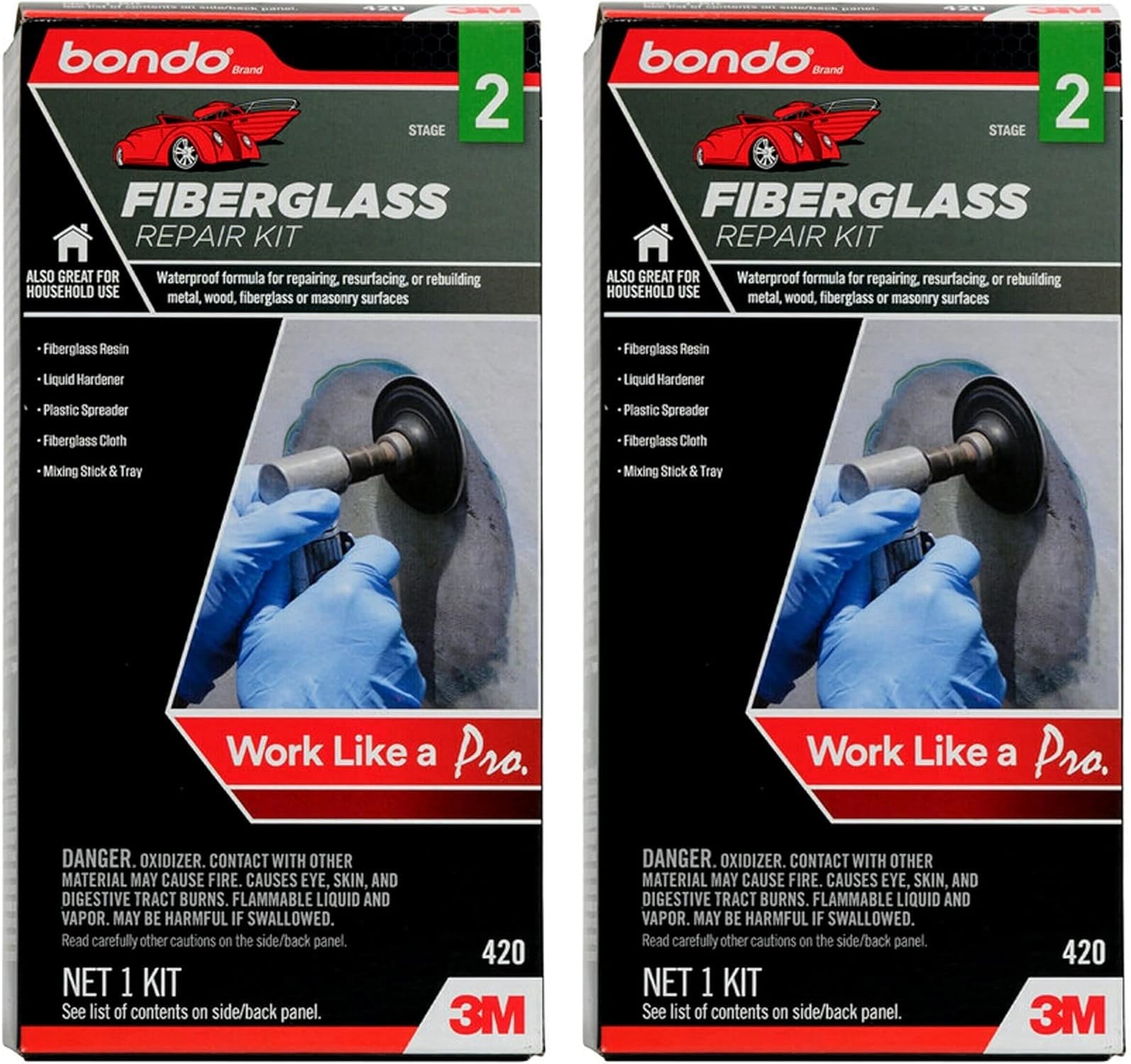 3M Bondo Fiberglass Resin Repair Kit, 00420, 0.45 Pint (Pack Of 2)