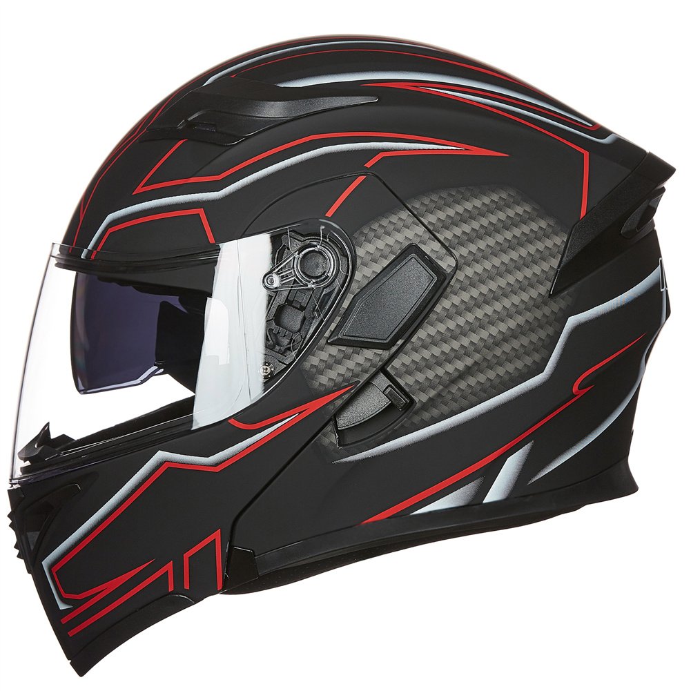 ILM Motorcycle Modular Full Face Helmet DOT, Small, Black Red, Model 902, ABS Material, Dual Visor Flip Up Design