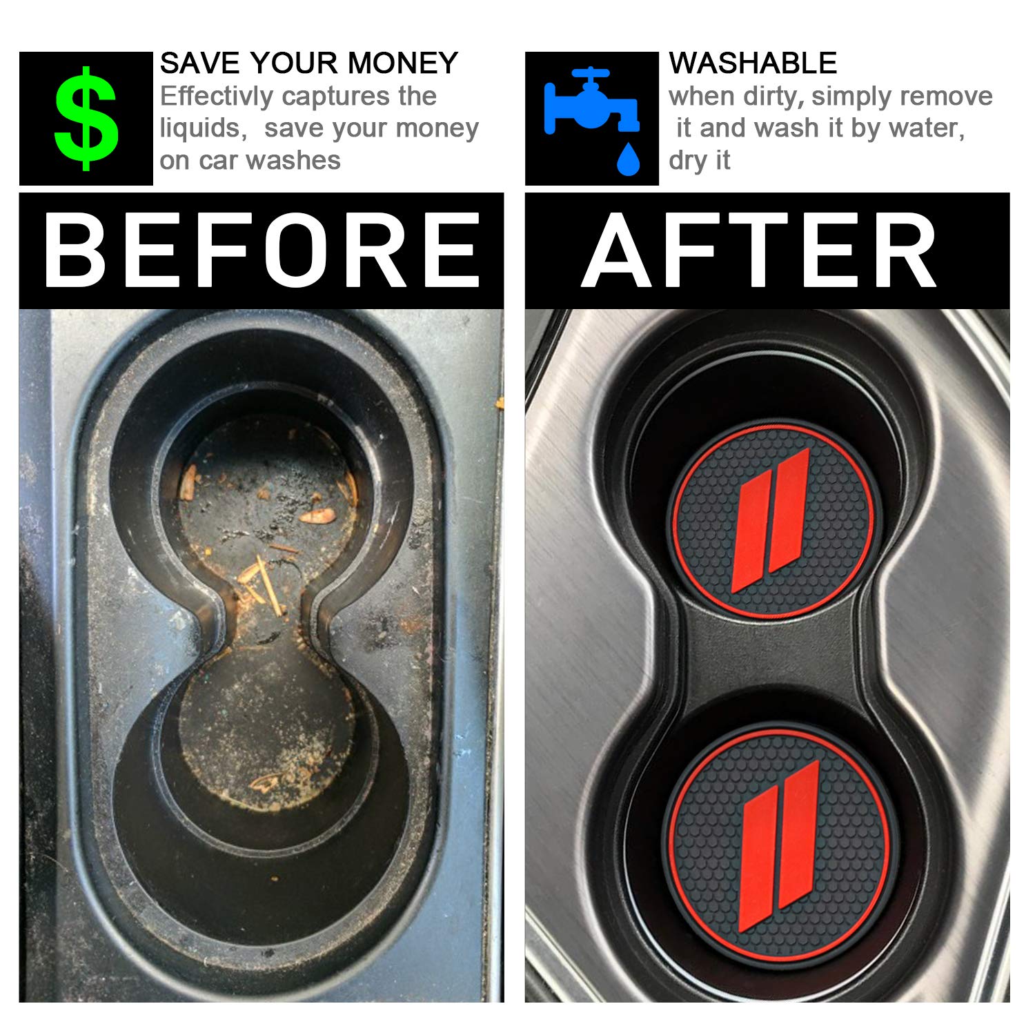 REMOCH 26pcs Cup Holder Insert & Console Liner Mats for Dodge Charger 2015-2023 - Red Trim, Interior Door Pocket Accessories