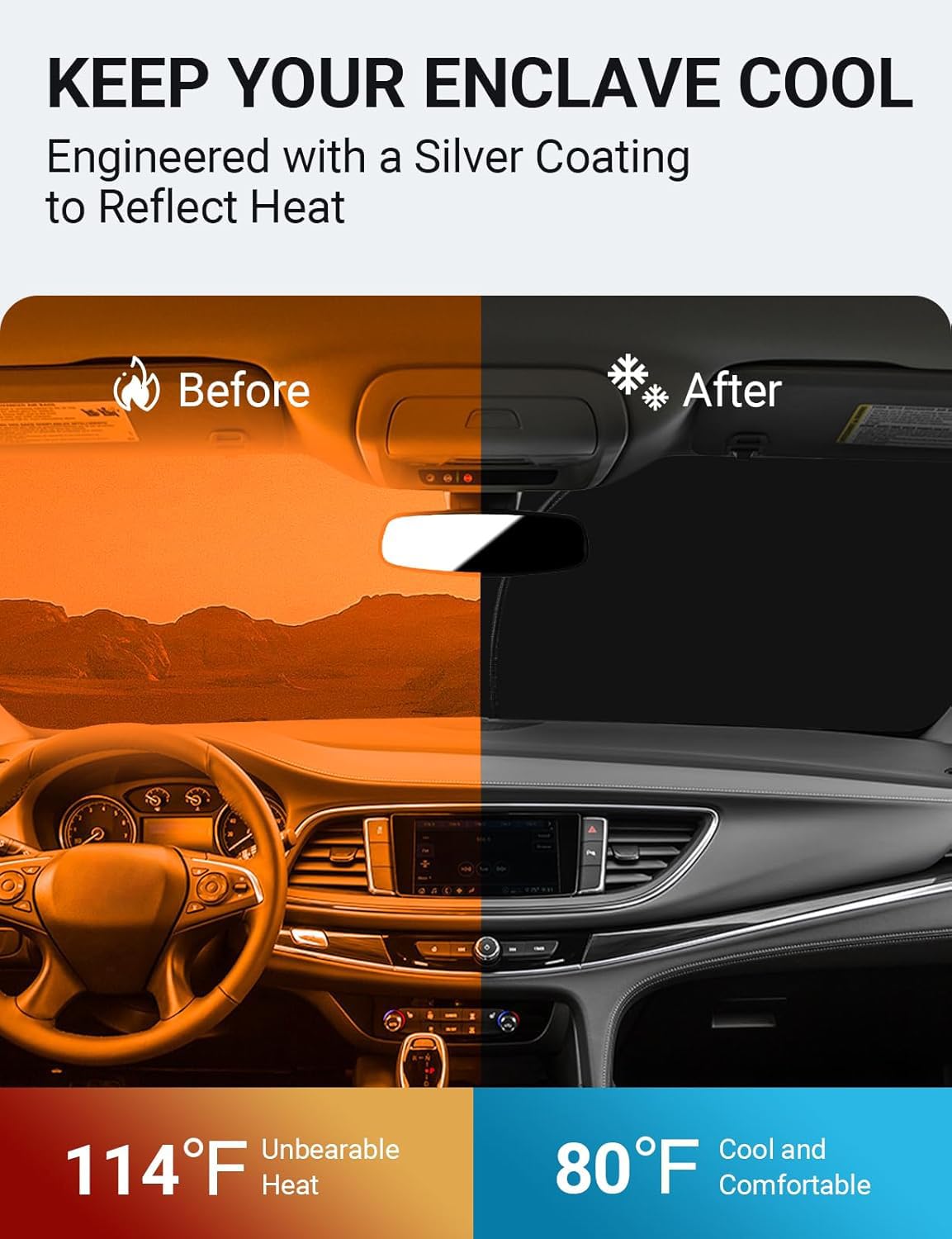 Proadsy Front Windshield Sunshade Foldable Sun Shade Sun Visor Protector Custom Fit 2018-2023 2024 Buick Enclave Preferred Essen