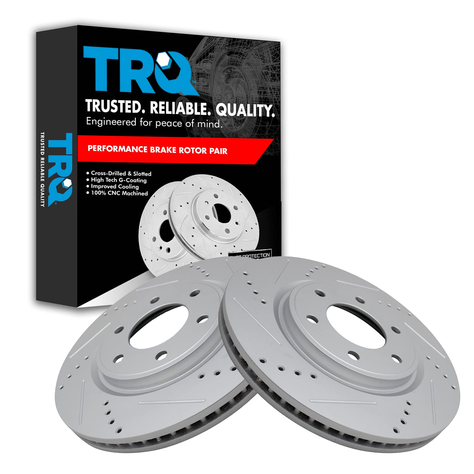Trq Front Performance Brake Rotors Set Premium G-Coated Cross Drilled & Slotted Compatible With 2008-2013 Infiniti Qx56 2014-202