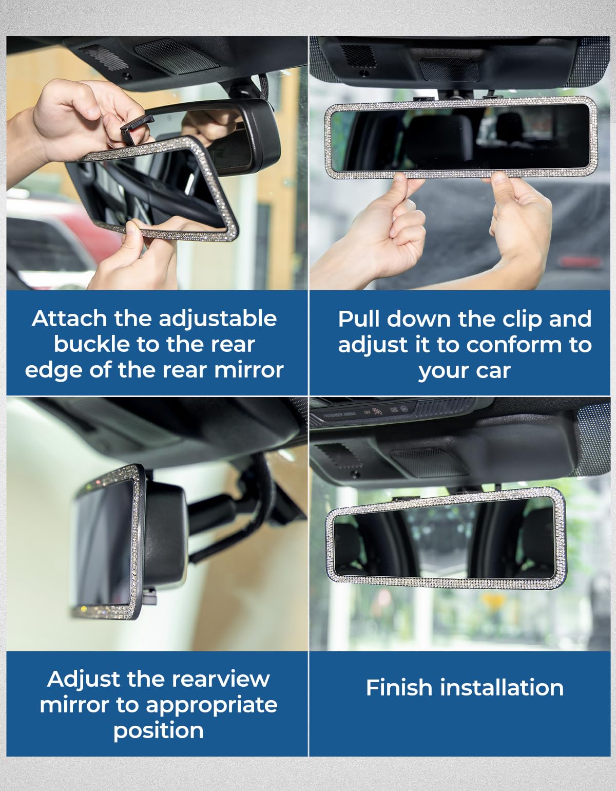 Joytutus Bling Car Rear View Mirror, Universal 11.81 Inch Panoramic Rearview Mirror Accessories With Bling Rhinestones Crystal D