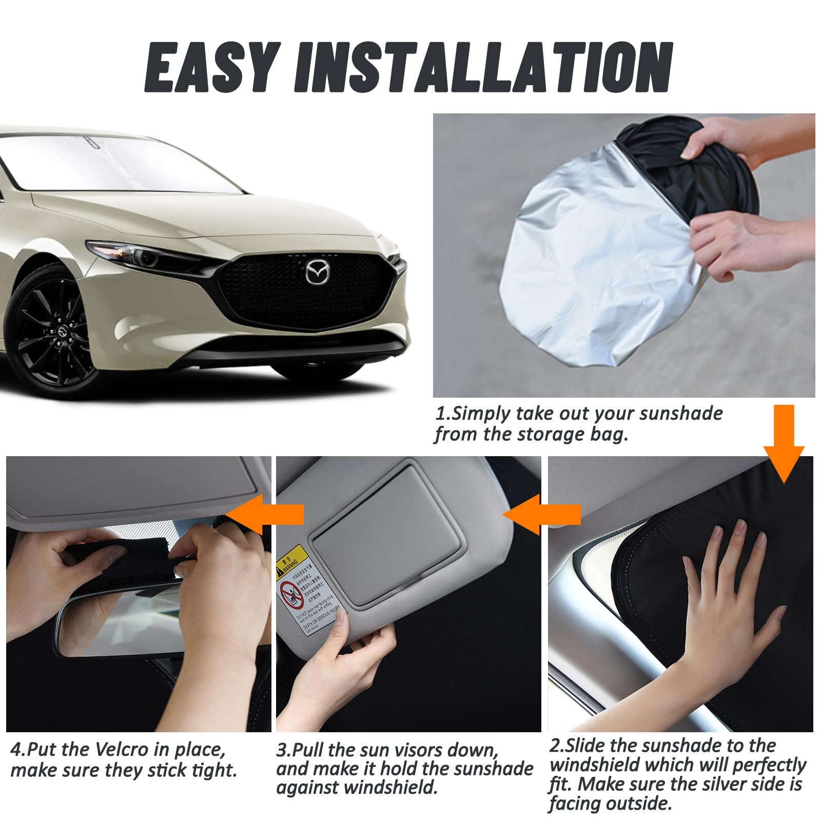 D-Lumina Windshield Sun Shade For 2019-2023 Mazda 3 Accessories Mazda3 Sedan Hatchback, Front Window Sunshade Sun Visor Protector Block Uv Rays Heat, Foldable 2 Layers 210T Material