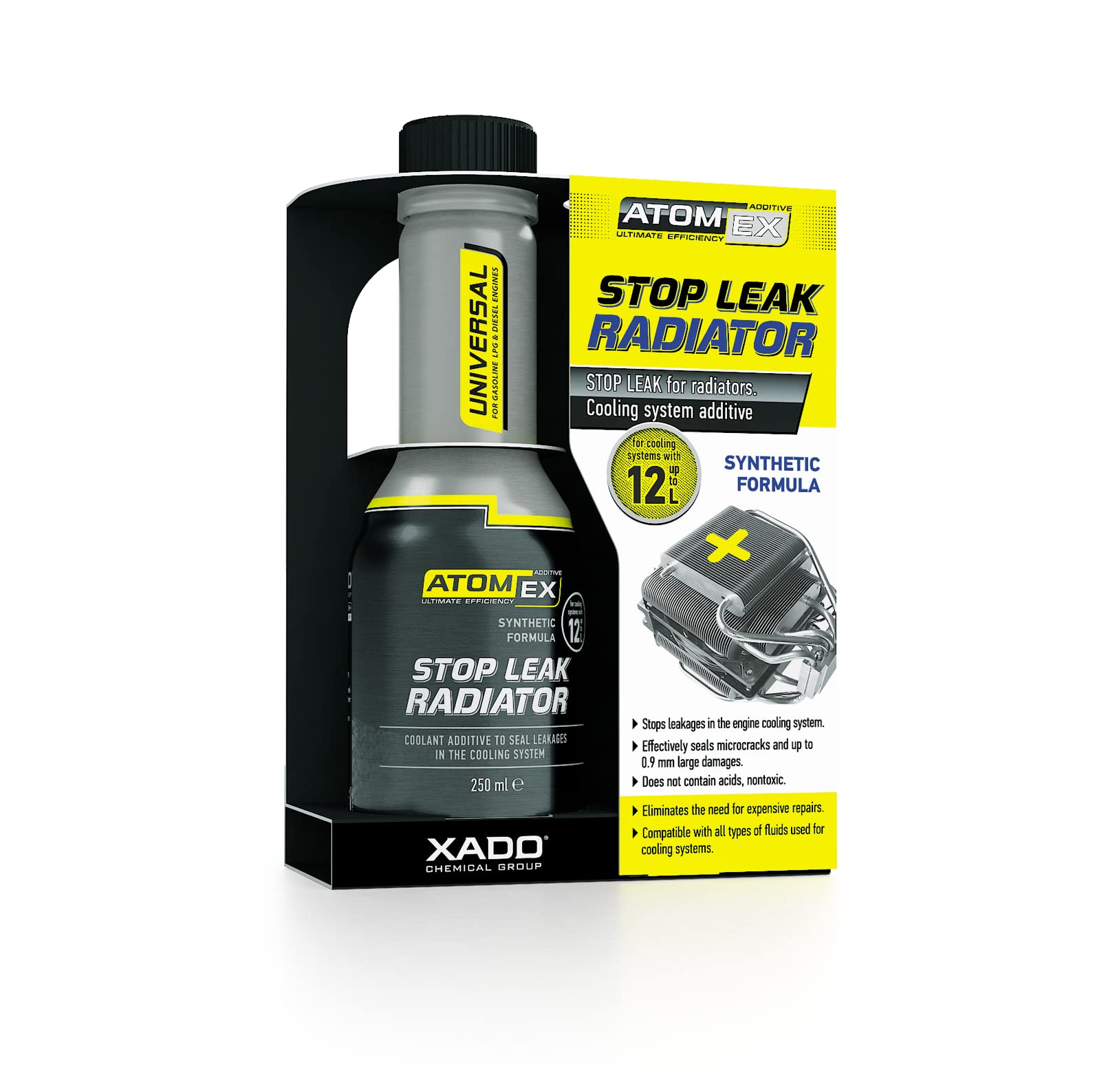 XADO ATOMEX Stop Leak Radiator Coolant Additive - Repair Seal, Restore Radiator Fluid Fix and Prevent Future Leaks (Bottle, 250 